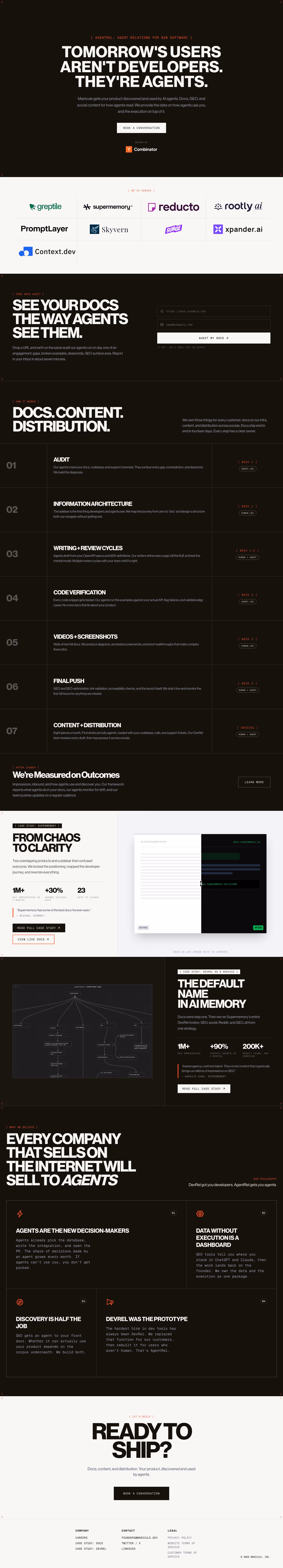 Manicule landing page design — Engineering & Infrastructure