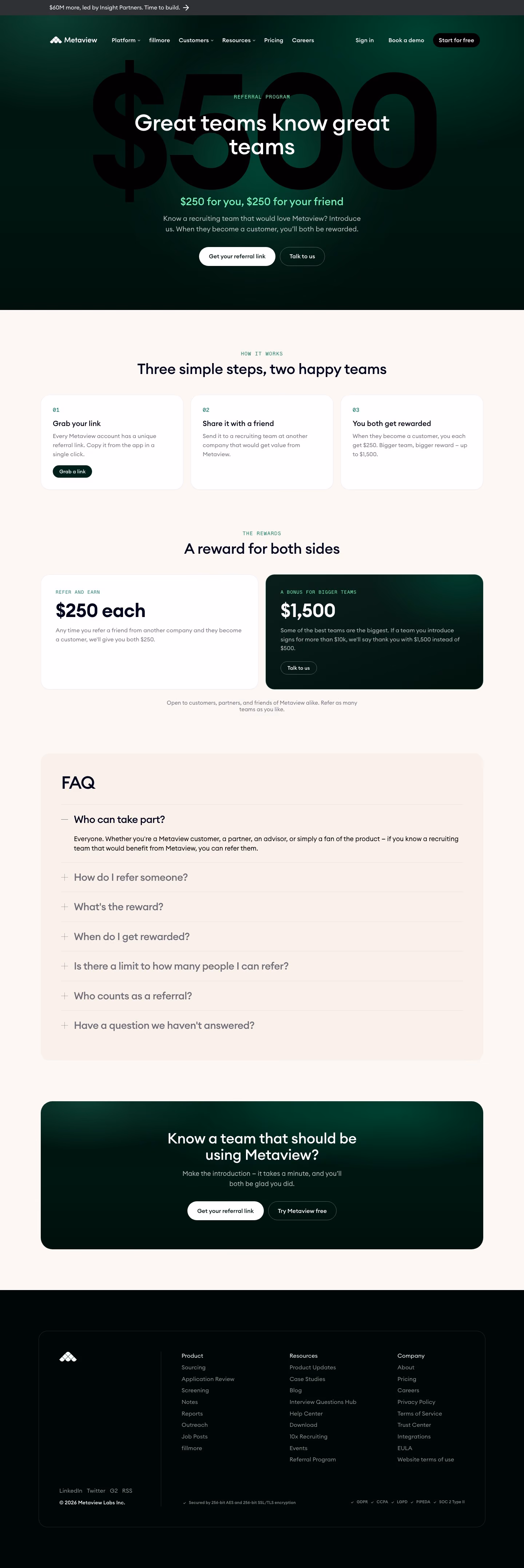 Metaview Affiliate pages section design