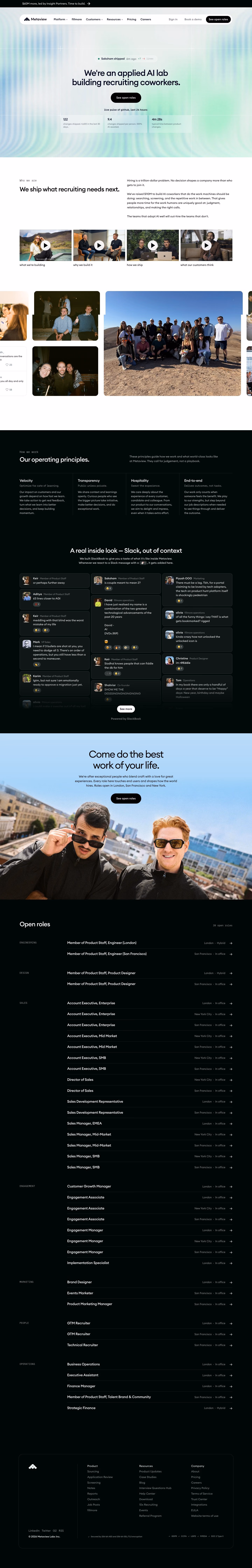 Metaview Careers pages section design