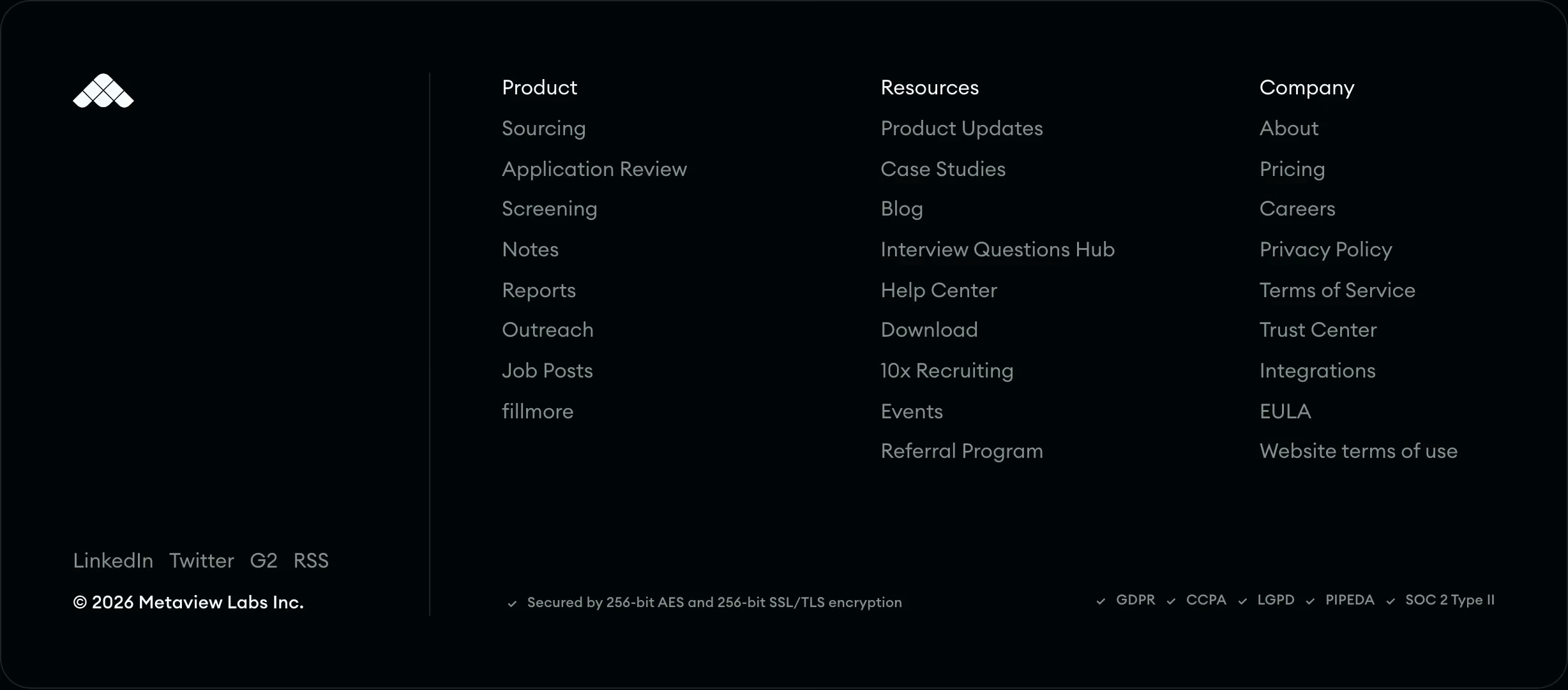 Metaview Footers section design