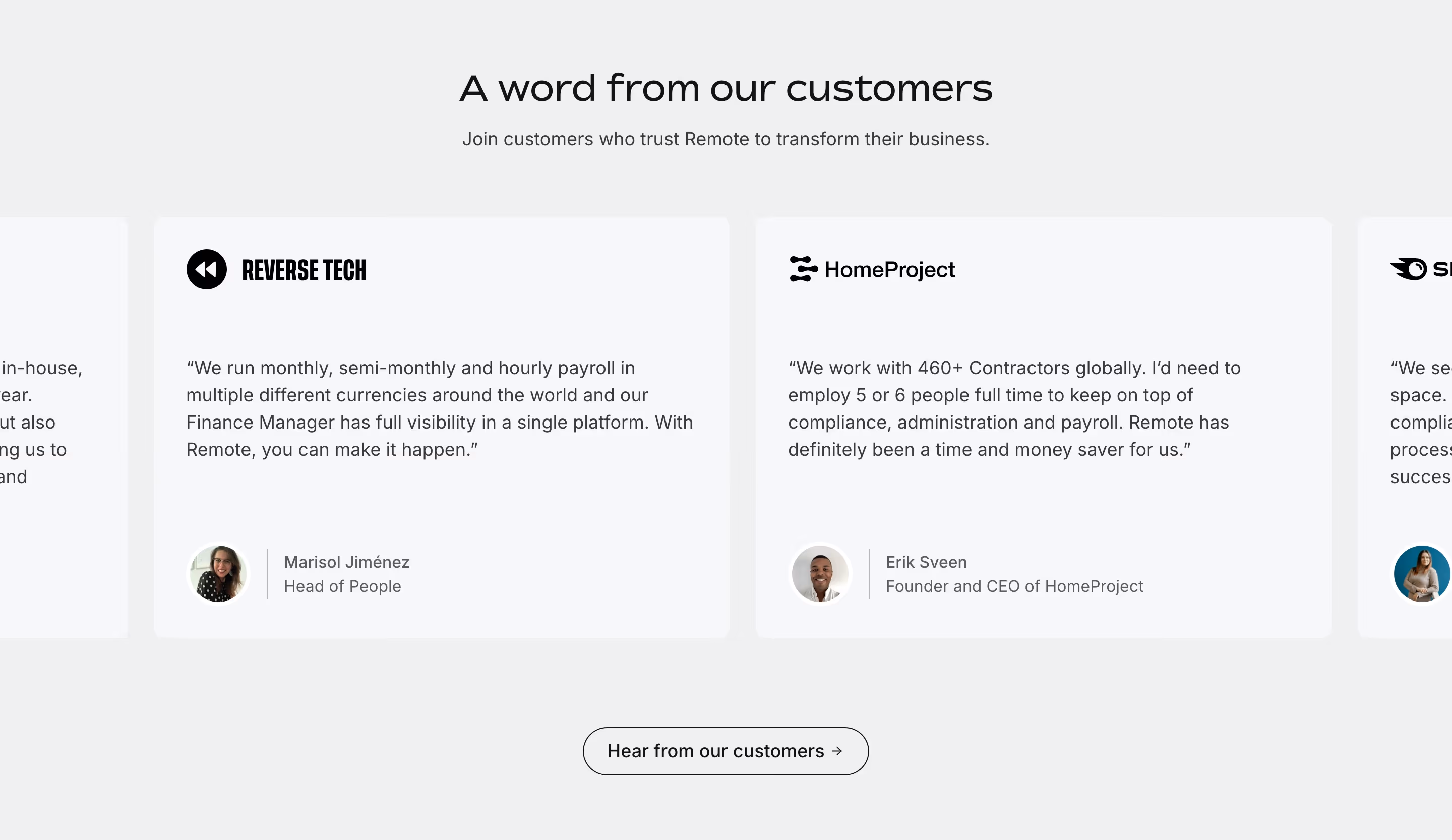 Remote Testimonials section design