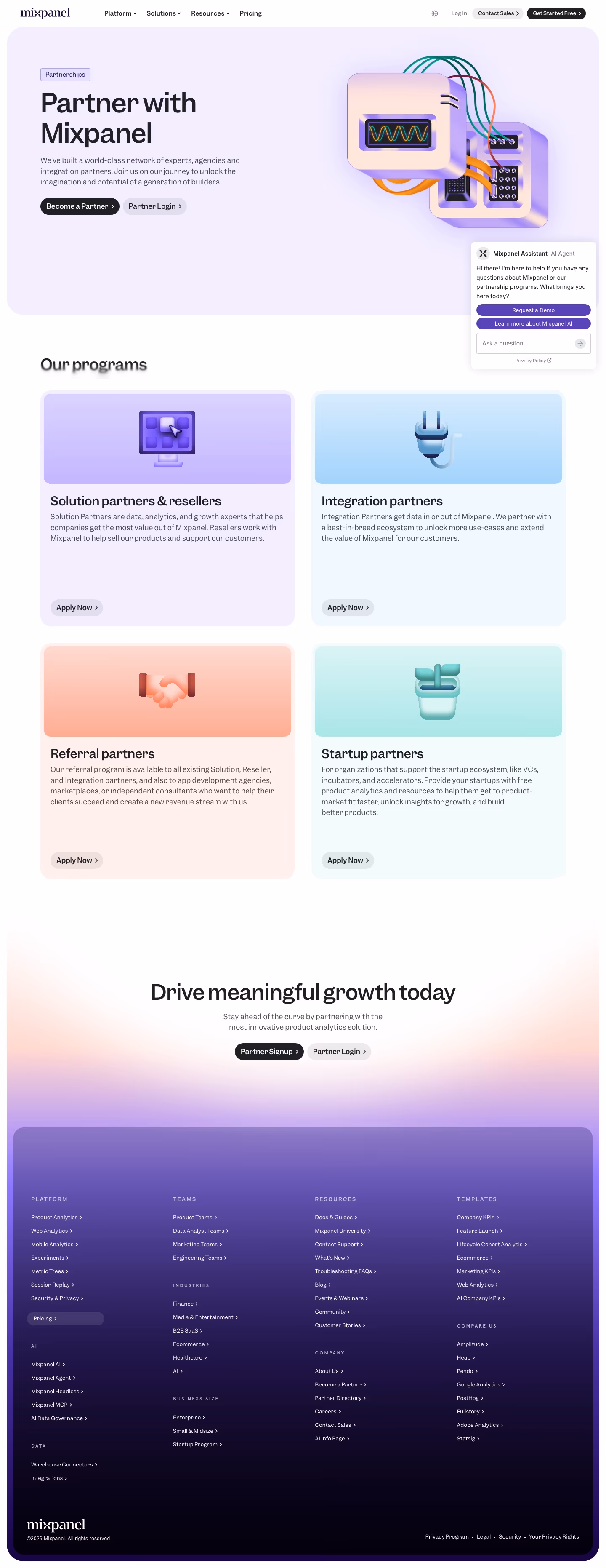 Mixpanel Affiliate pages section design