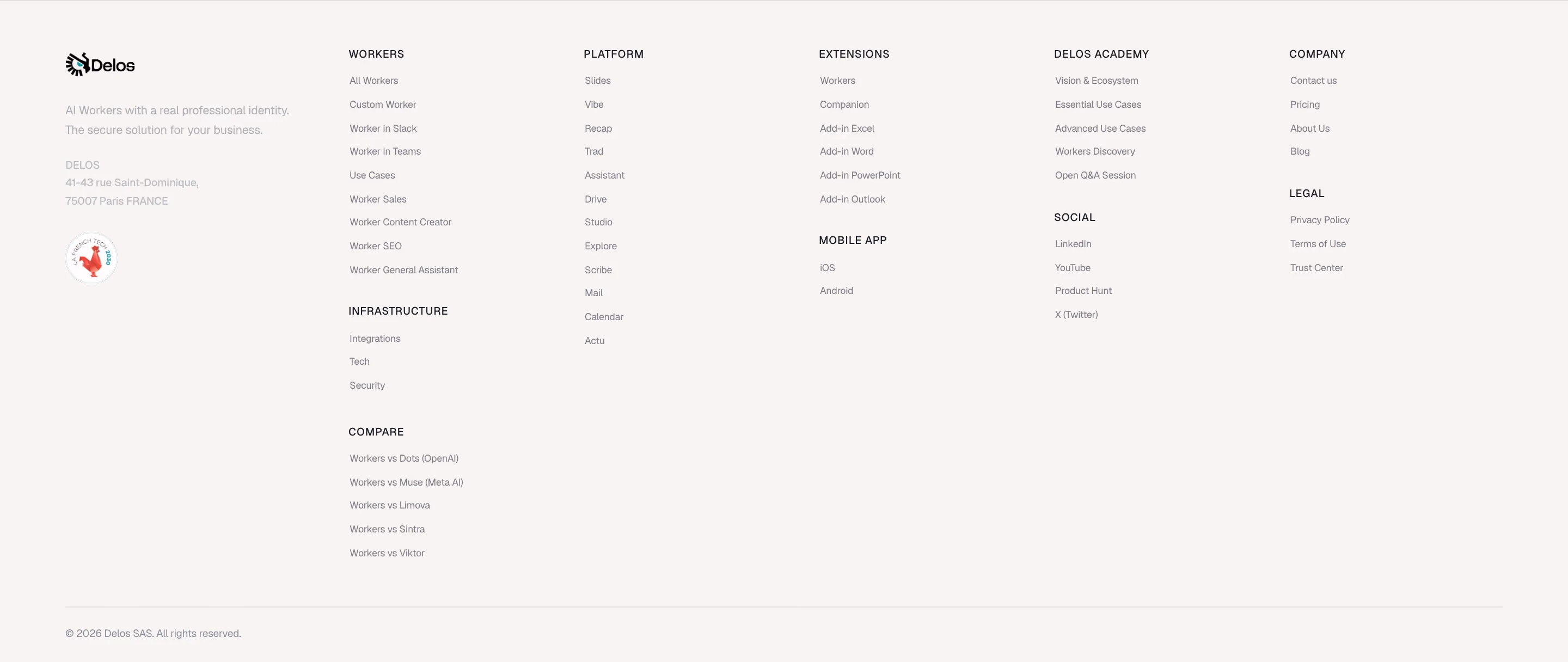 Delos Footers section design