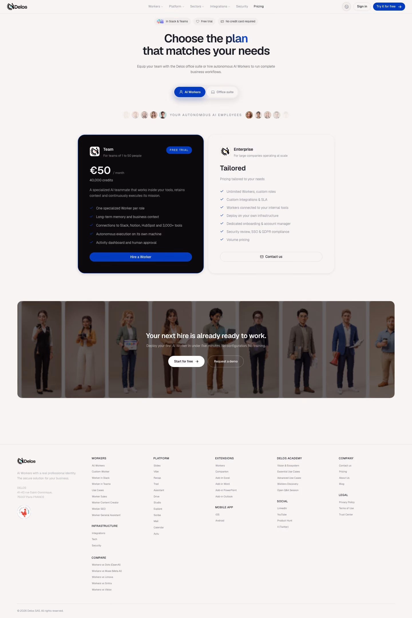 Delos Pricing & Plans section design