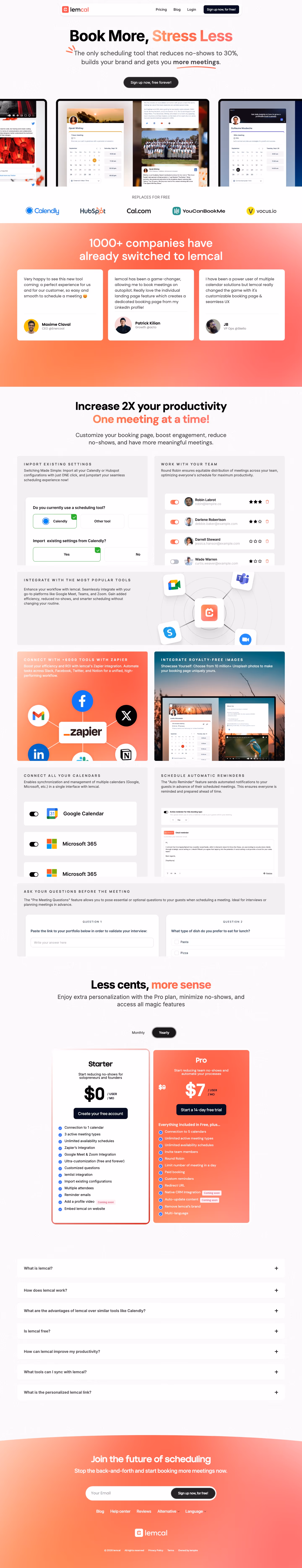 Lemcal landing page design — Productivity & Collaboration