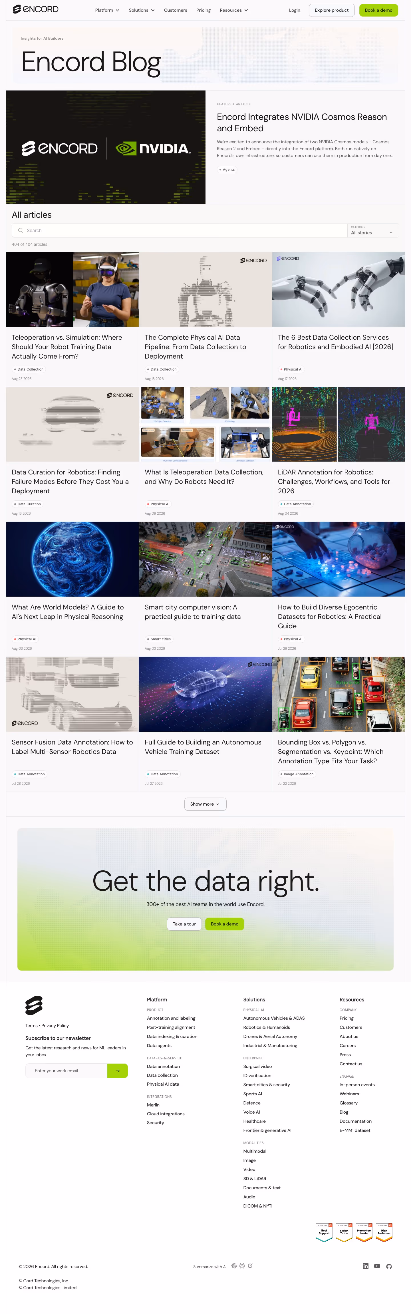 Encord Blog pages section design
