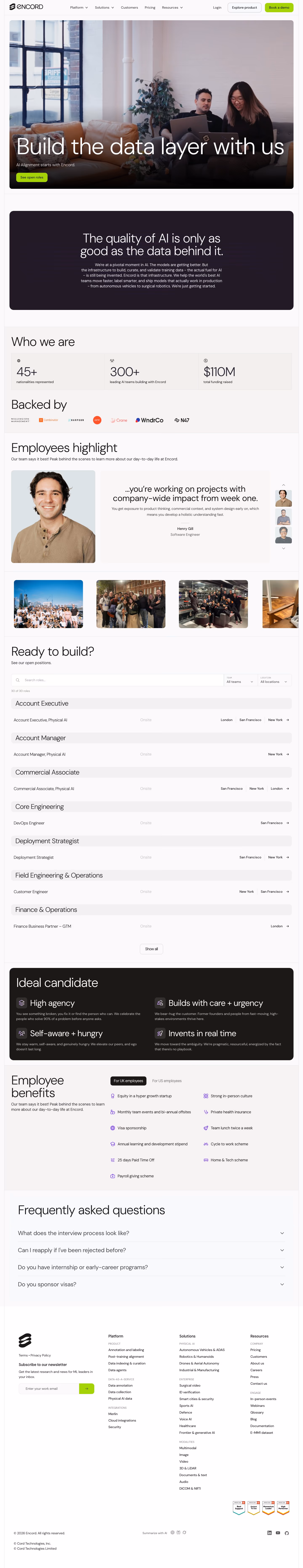 Encord Careers pages section design