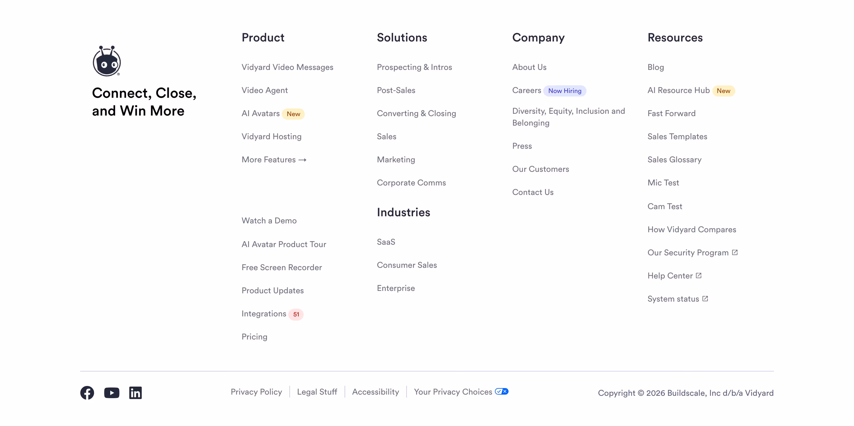 Vidyard footer design — Sales & Support