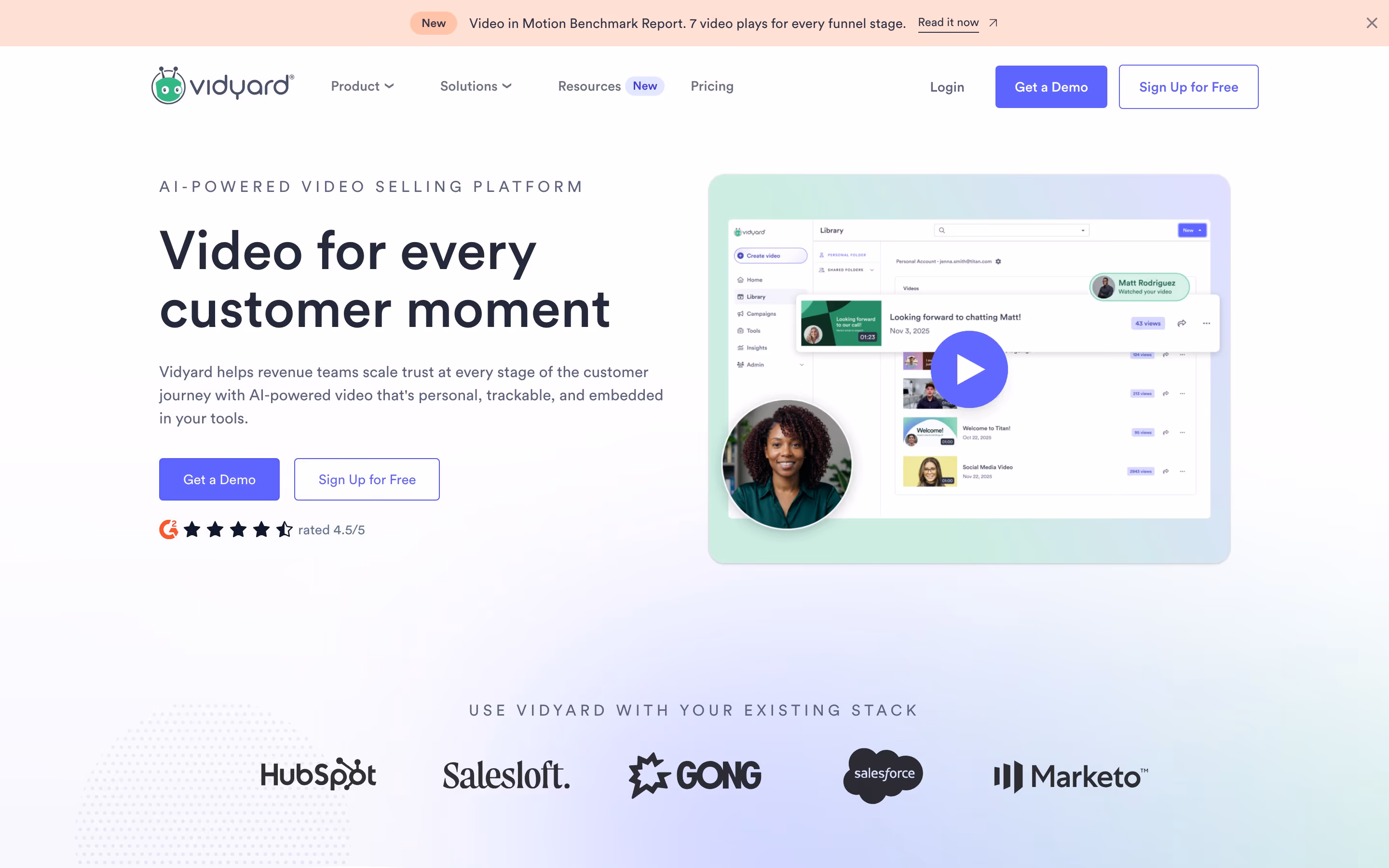 Vidyard hero design — Sales & Support