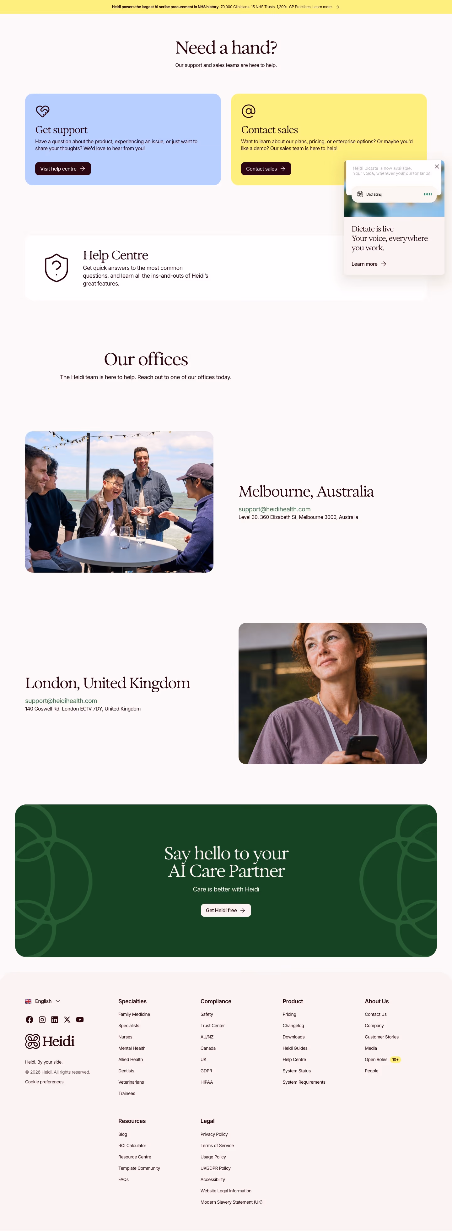Heidihealth Contact Us section design