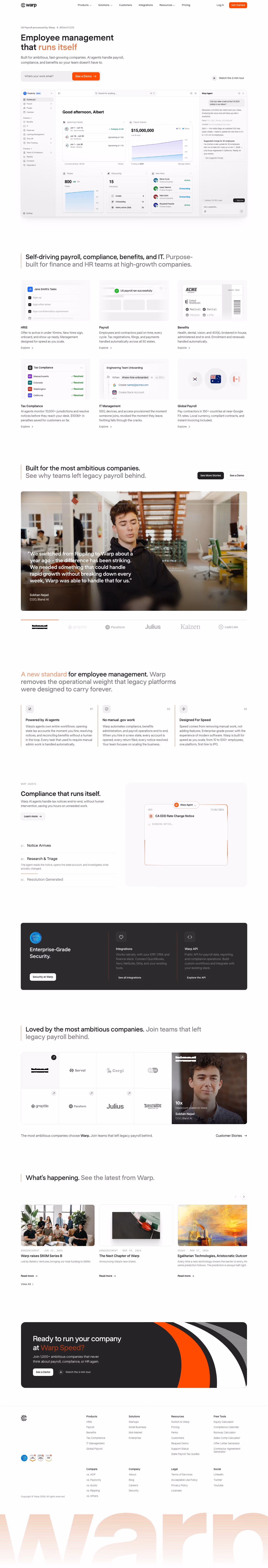 Warp landing page design — People & Culture