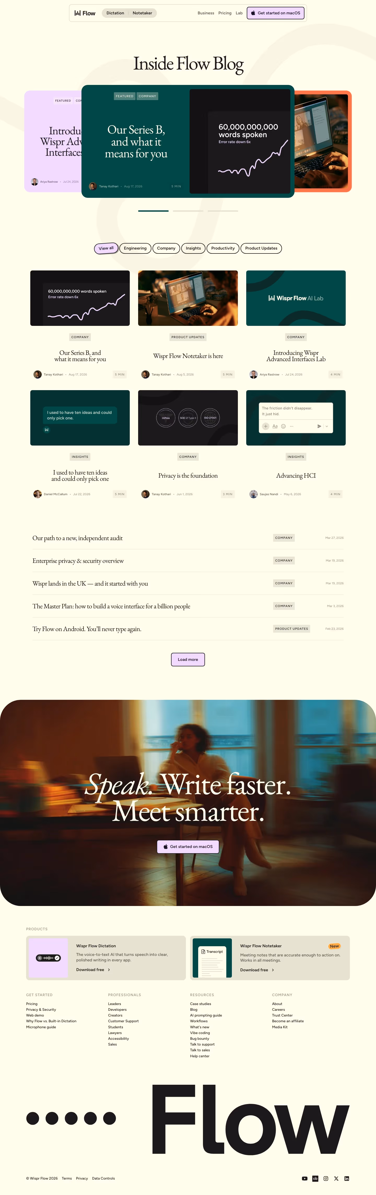 Wisprflow Blog pages section design