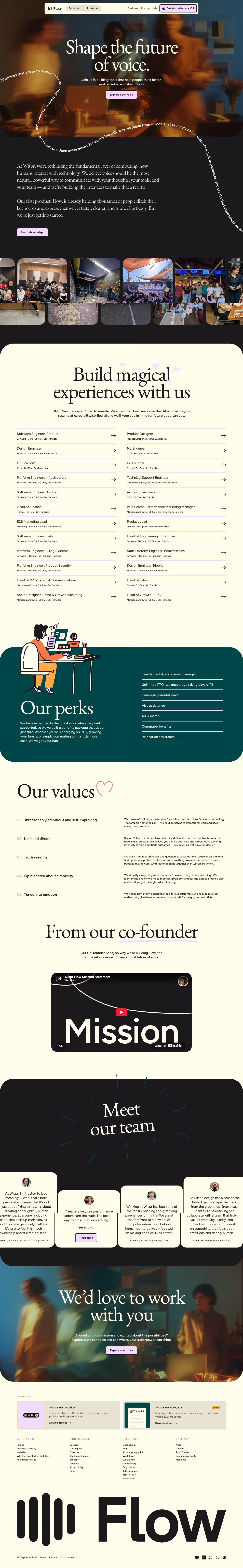 Wisprflow Careers pages section design