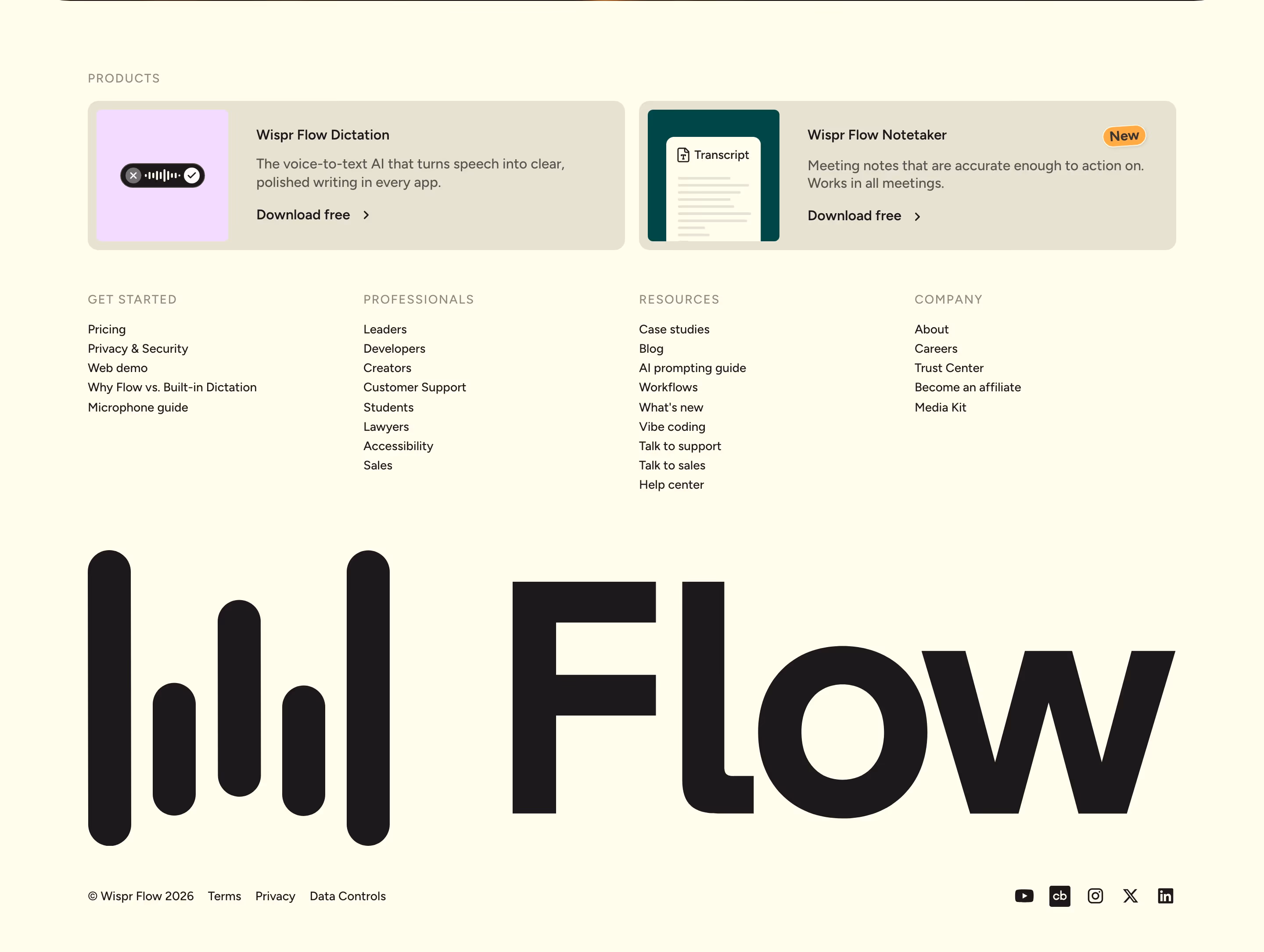 Wisprflow footer design — Productivity & Collaboration
