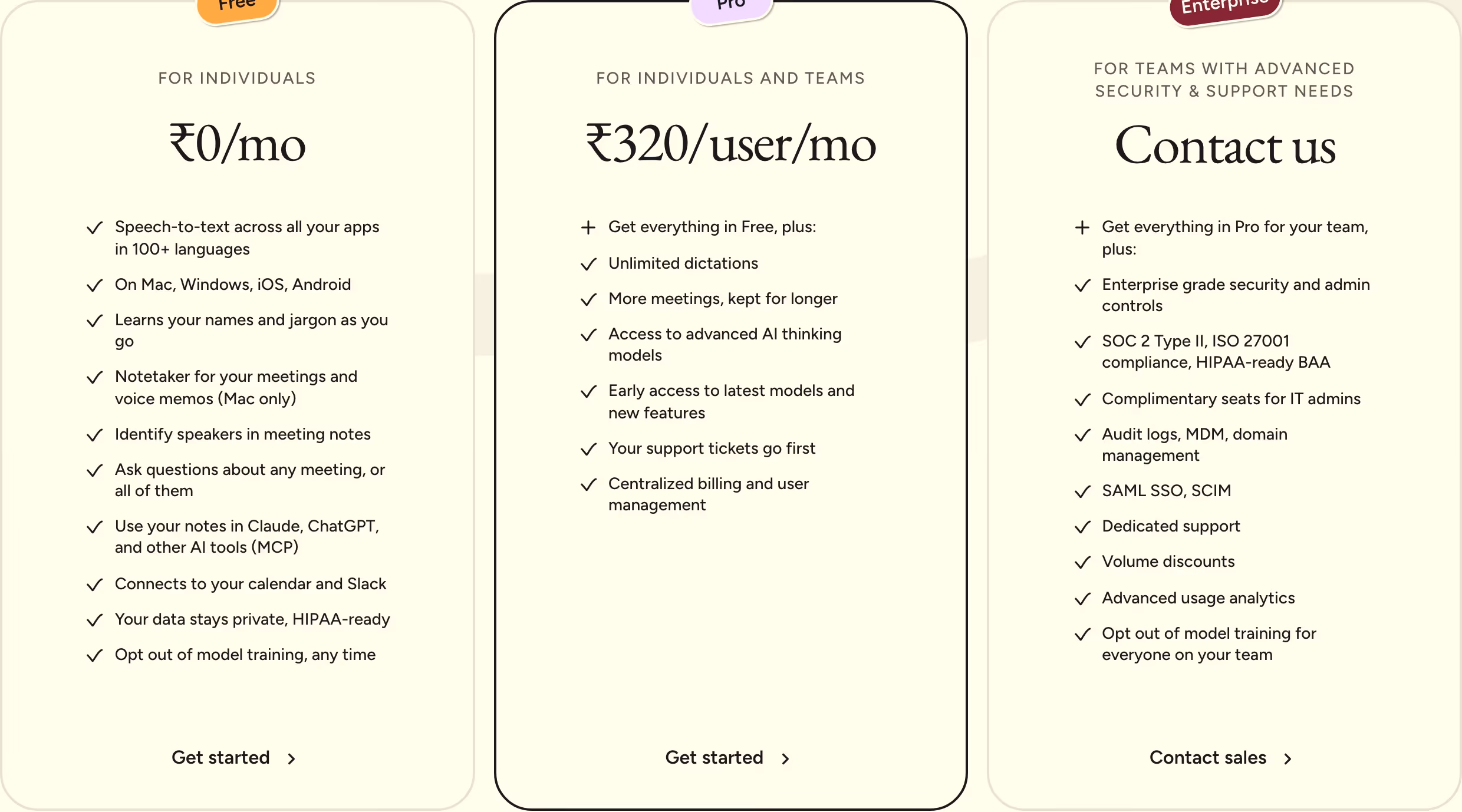 Wisprflow Pricing section design