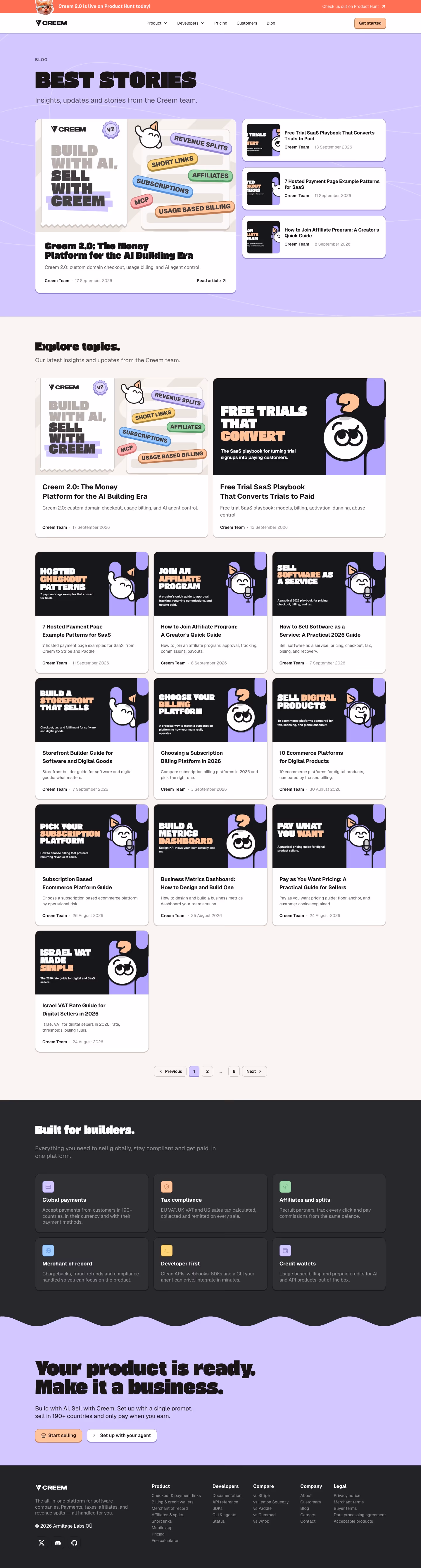Creem Blog pages section design