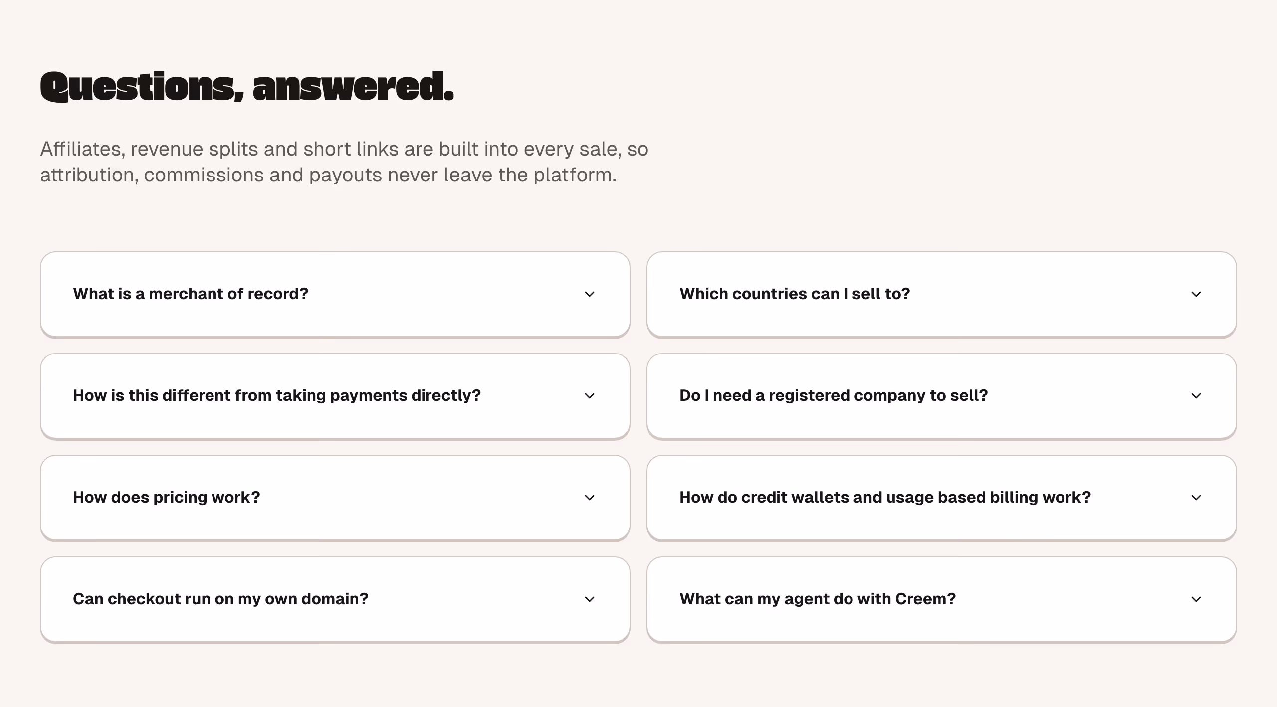 Creem faq design — Finance & Commerce