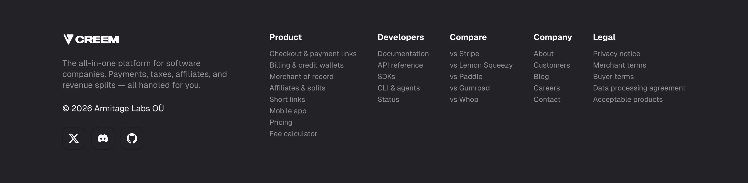 Creem footer design — Finance & Commerce