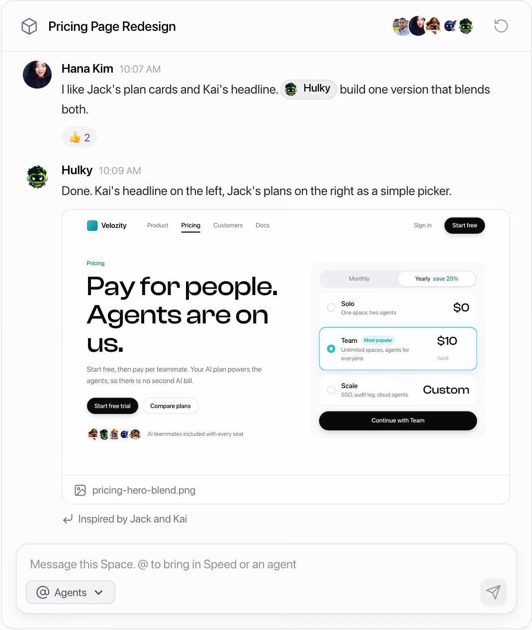 Velozity Pricing section design
