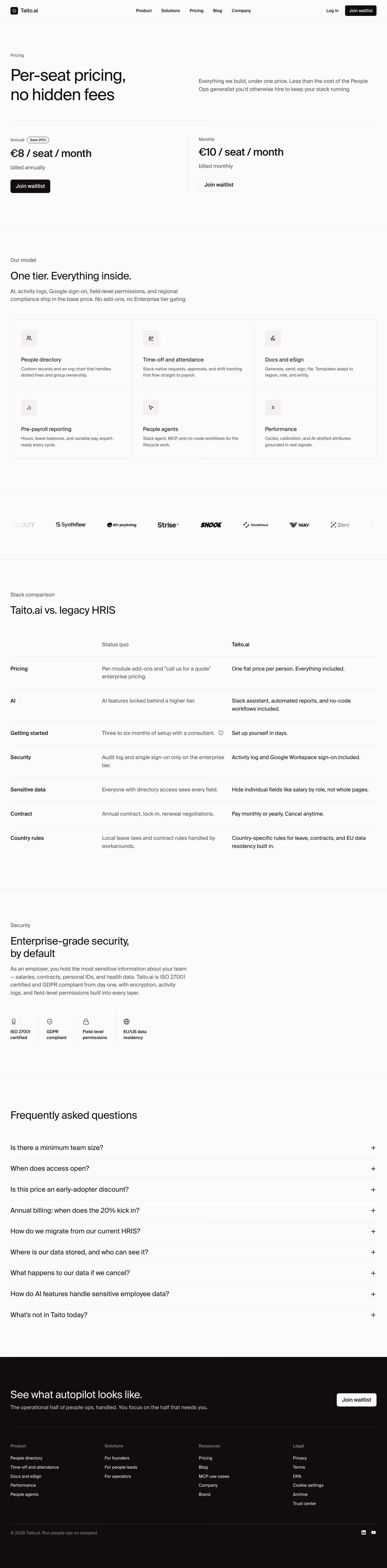 Taito Pricing & Plans section design