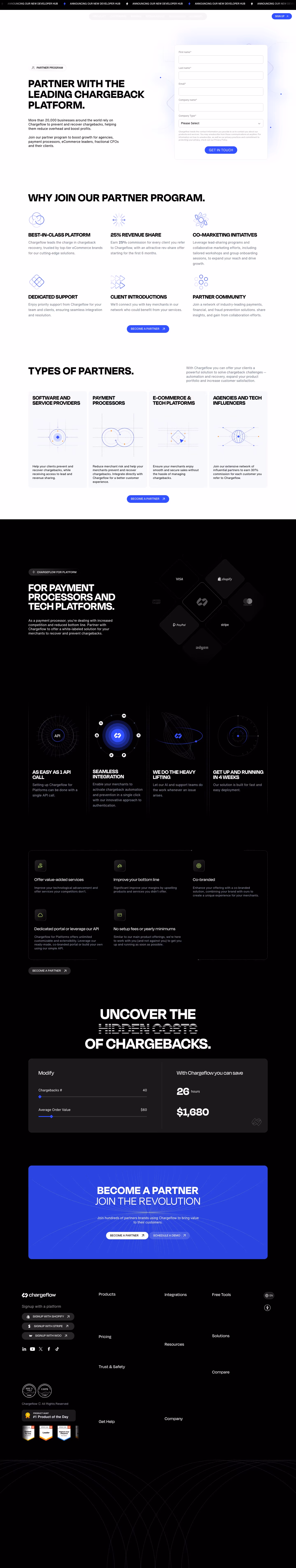 Chargeflow Affiliate pages section design