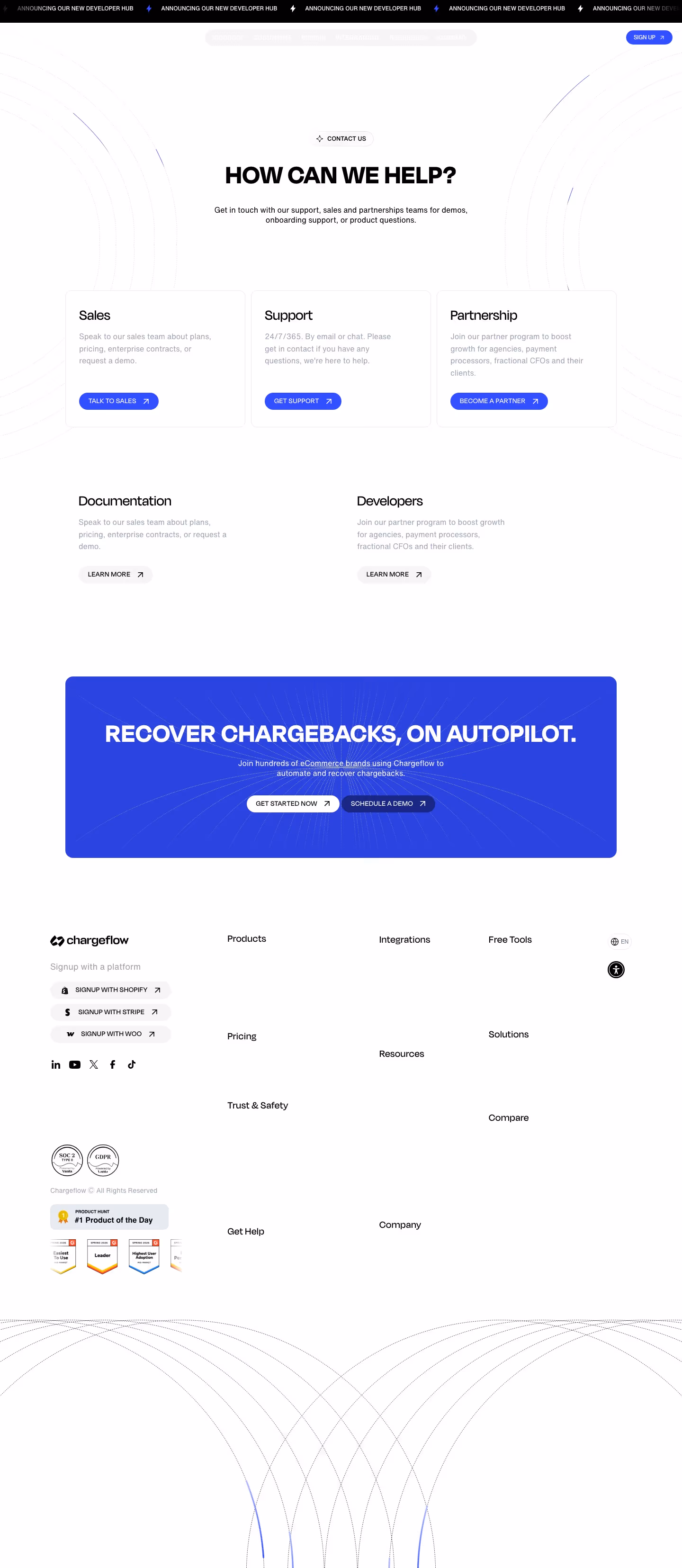 Chargeflow Contact Us section design