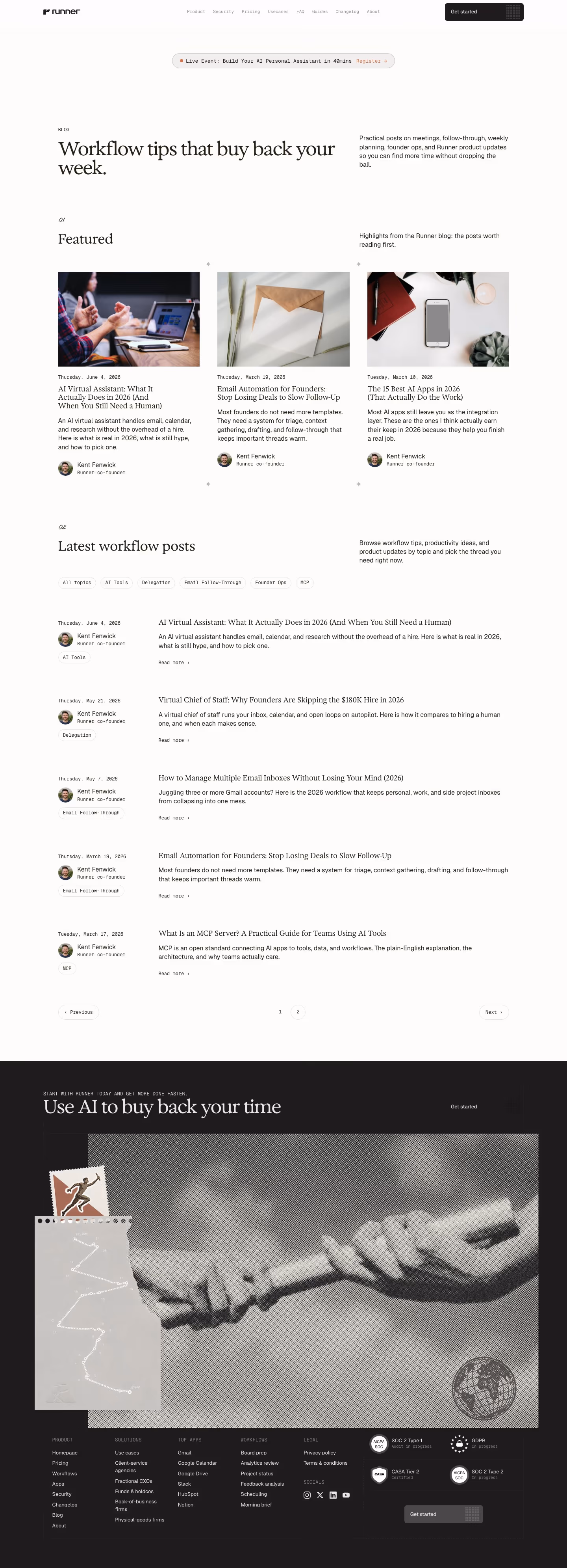 Runner Blog pages section design
