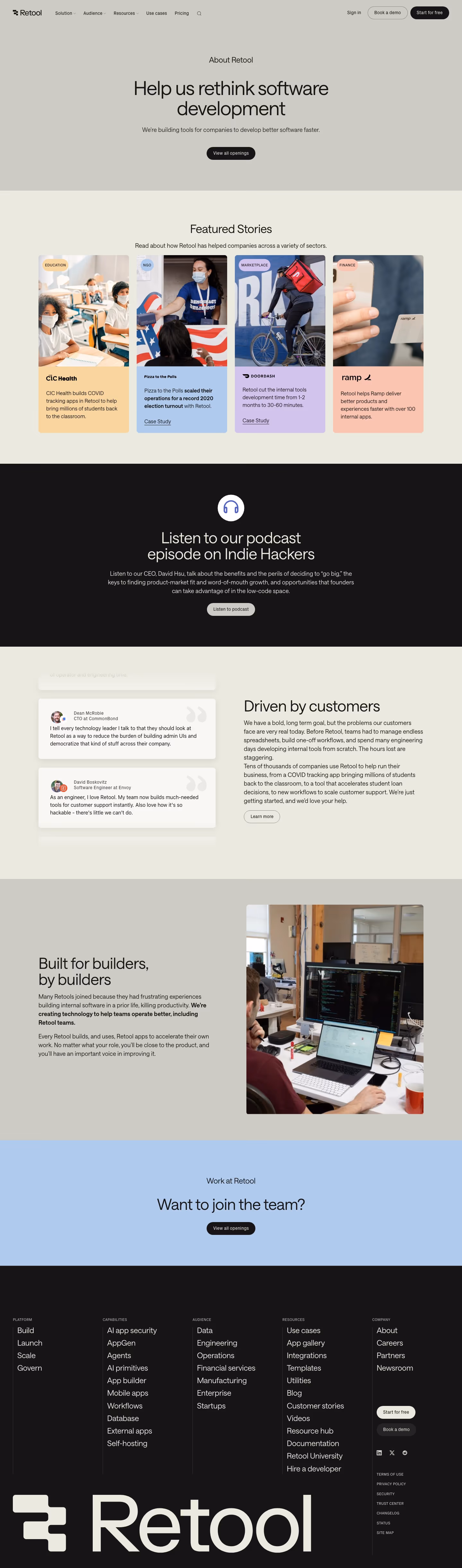 Retool About Us section design