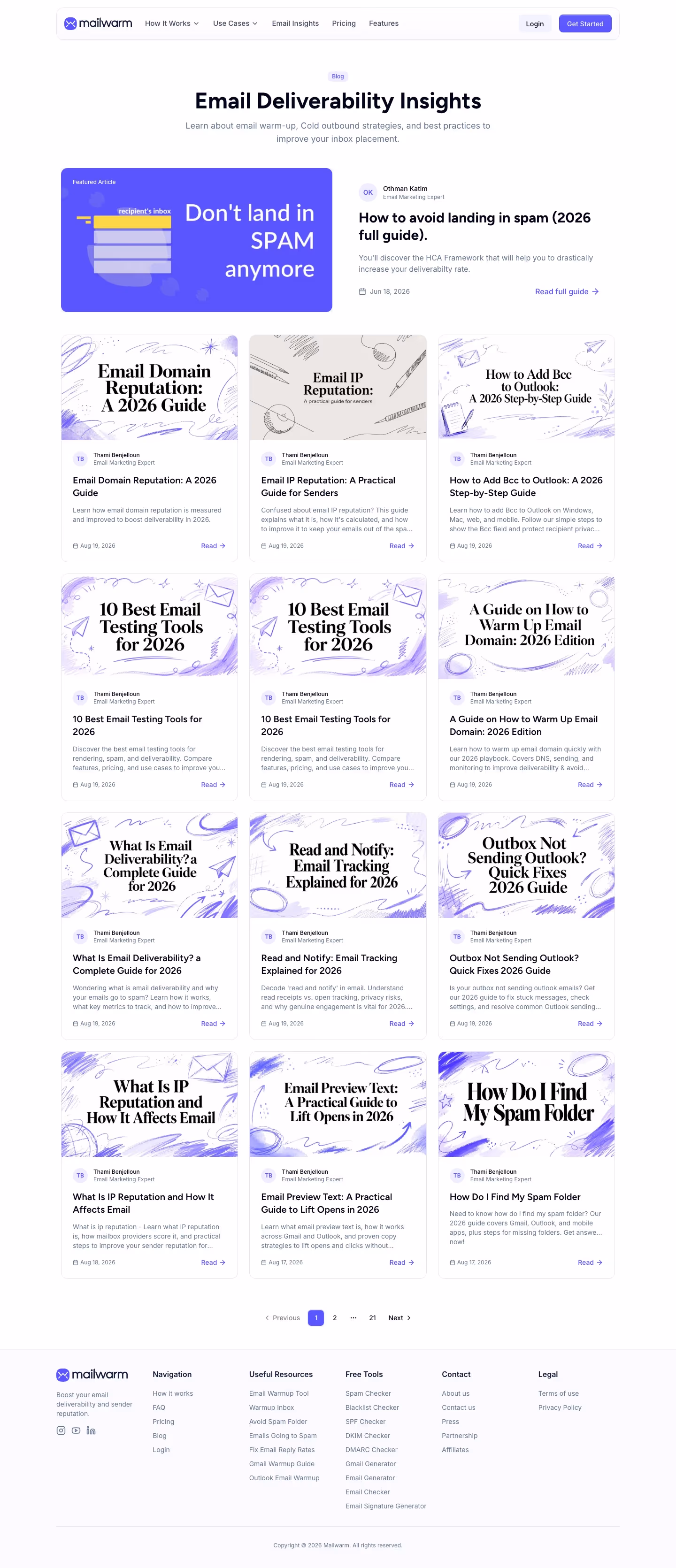 Mailwarm Blog pages section design