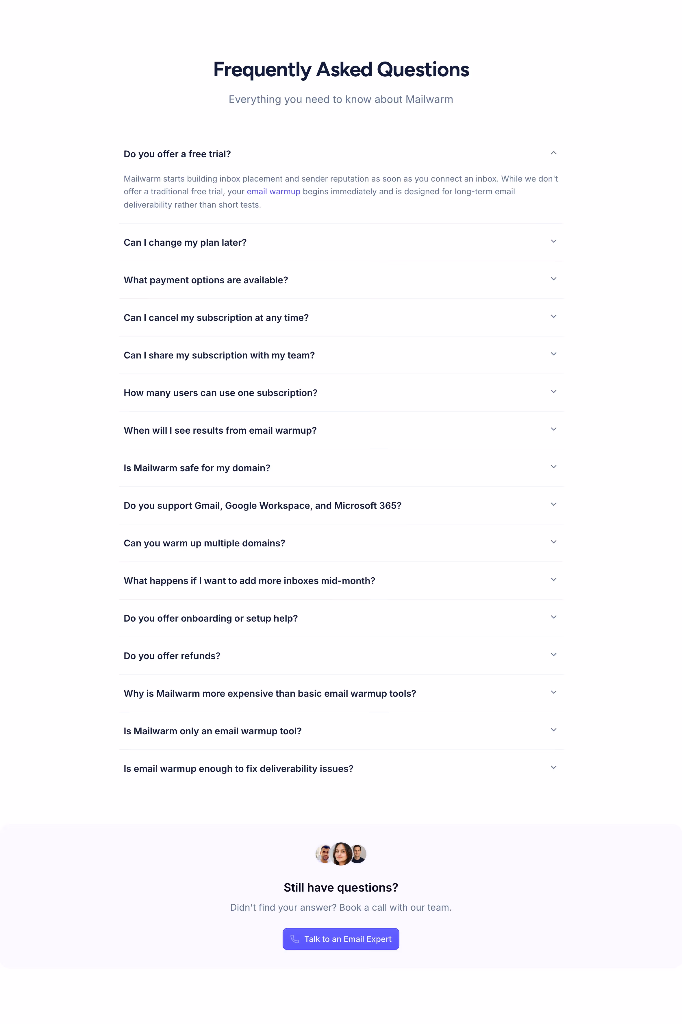 Mailwarm faq design — Marketing