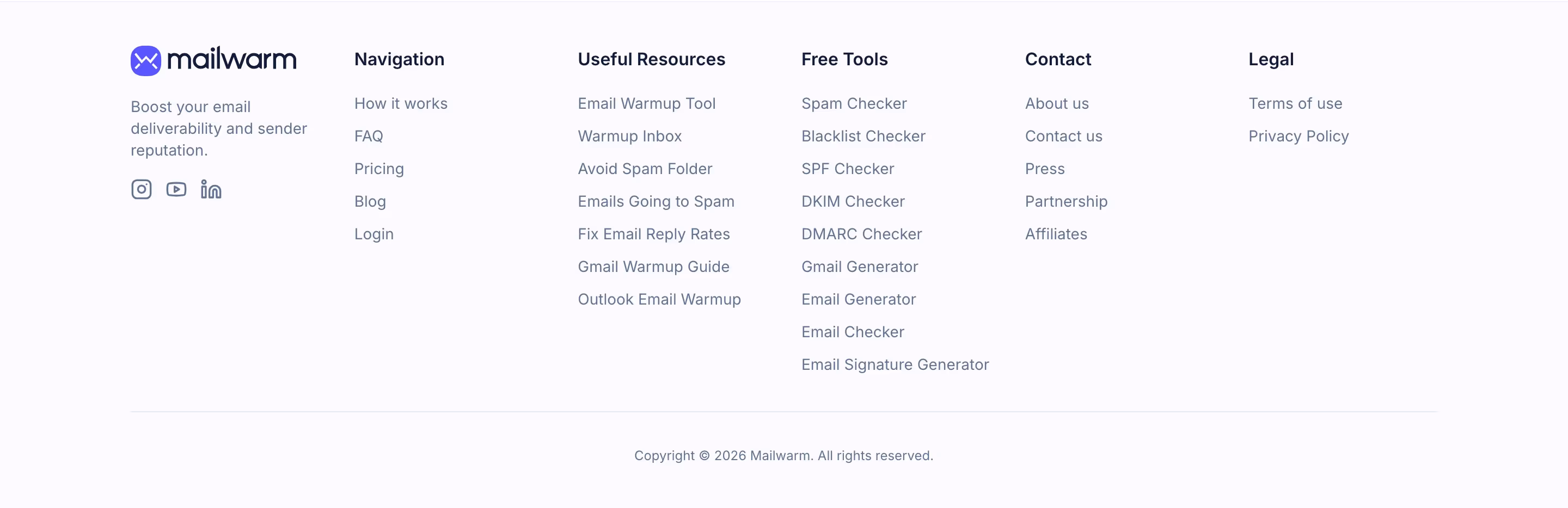 Mailwarm footer design — Marketing