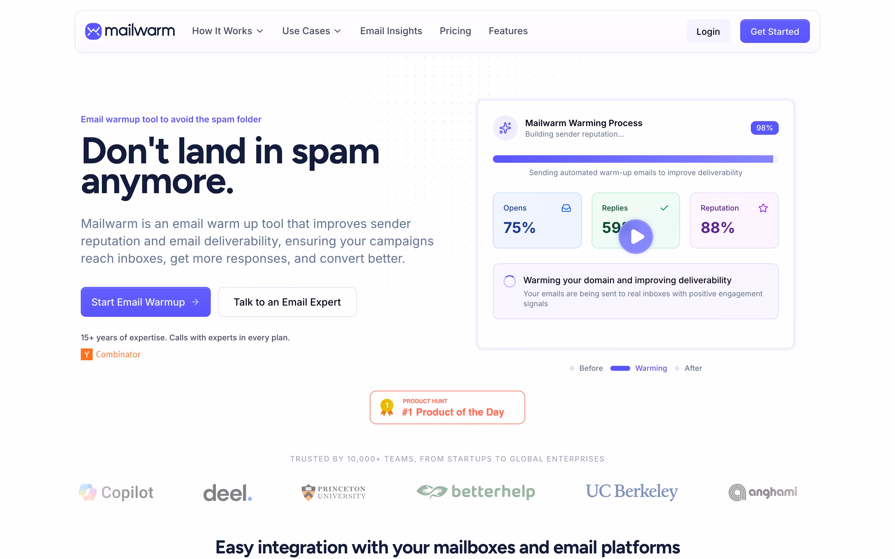 Mailwarm hero design — Marketing