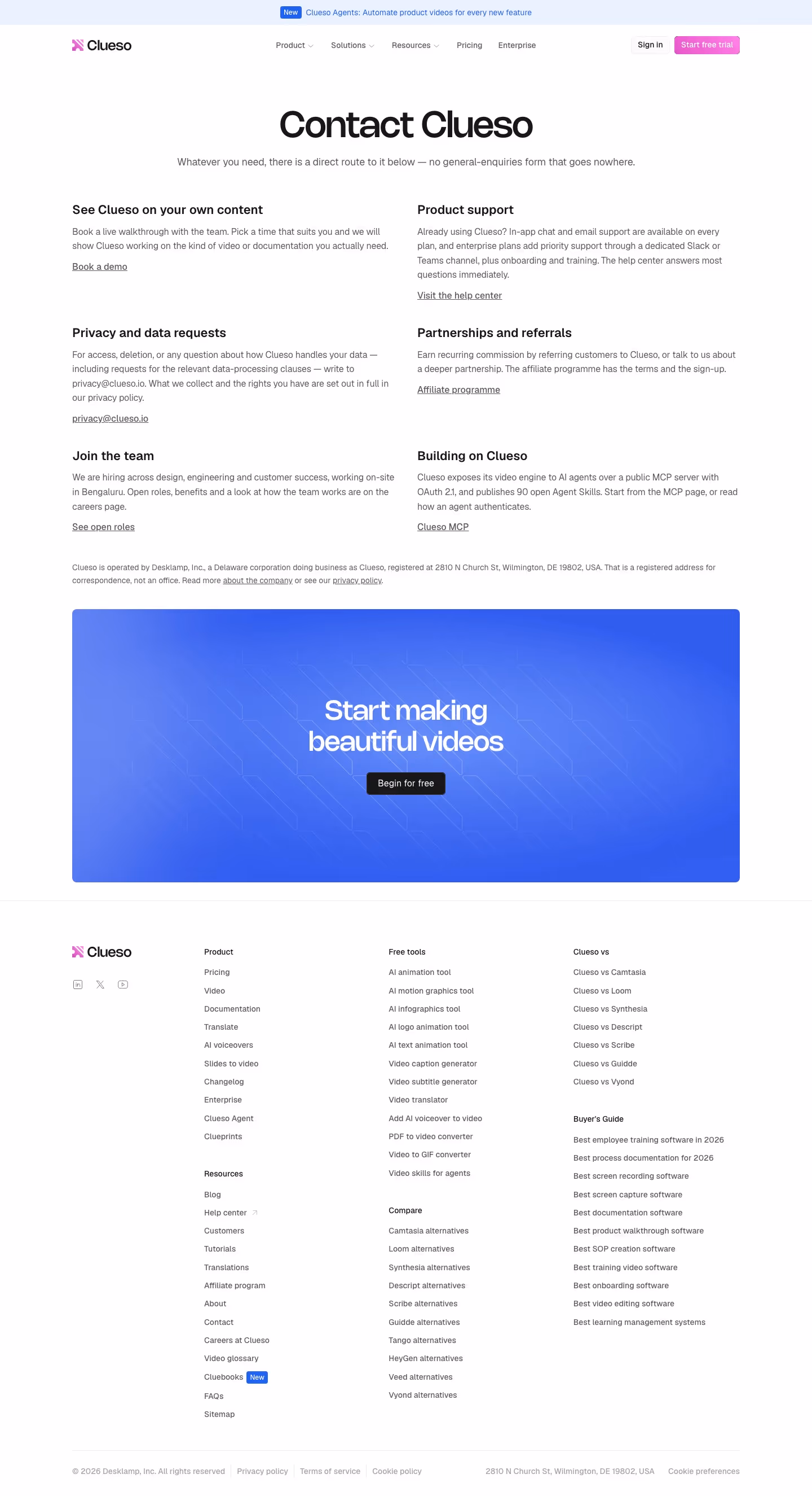 Clueso Contact Us section design