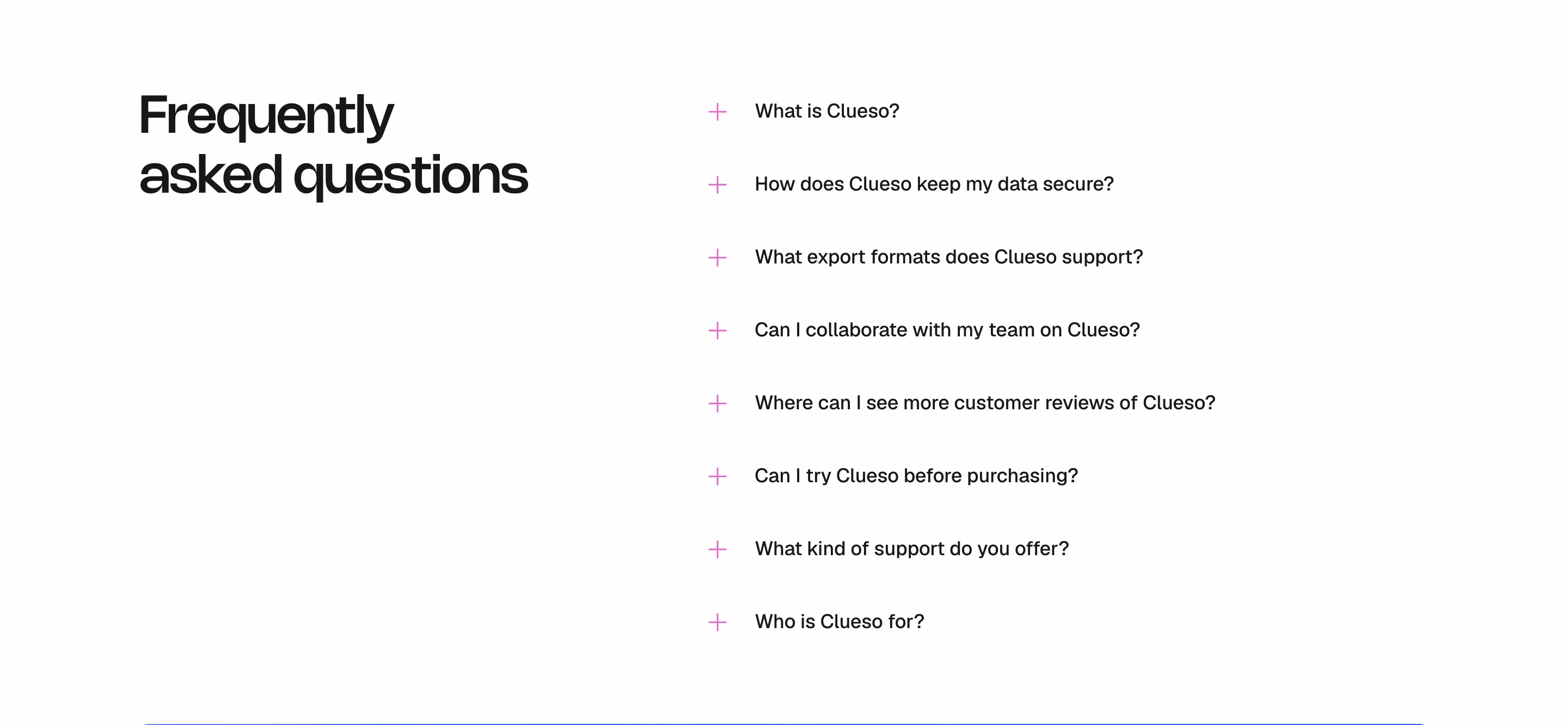 Clueso faq design — Productivity & Collaboration