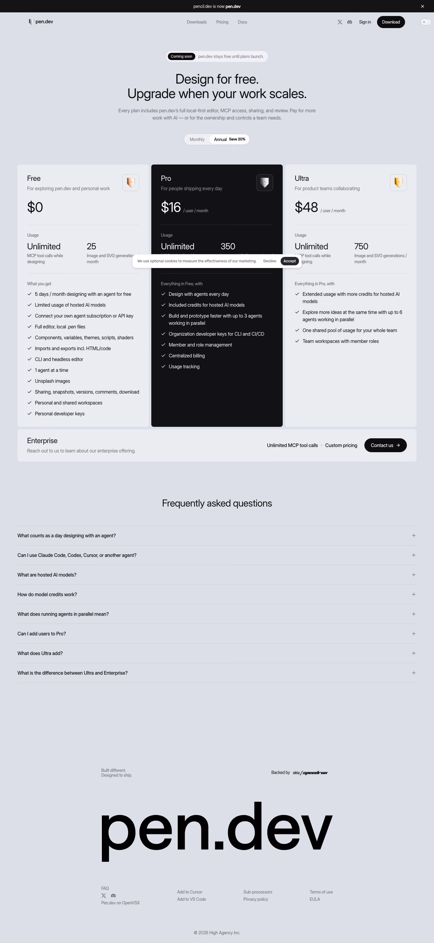 Pen Pricing & Plans section design
