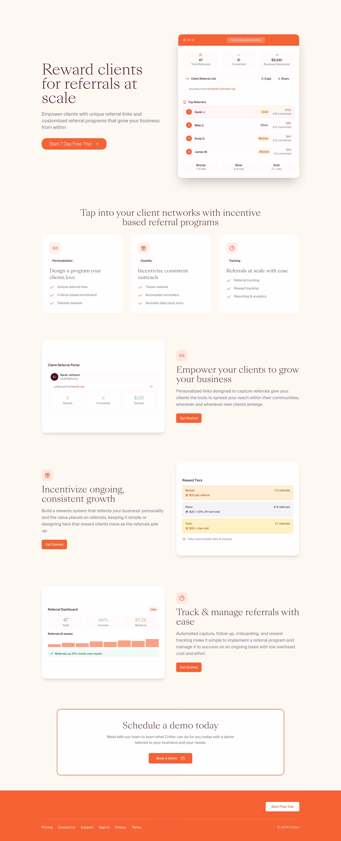 Critter Affiliate pages section design