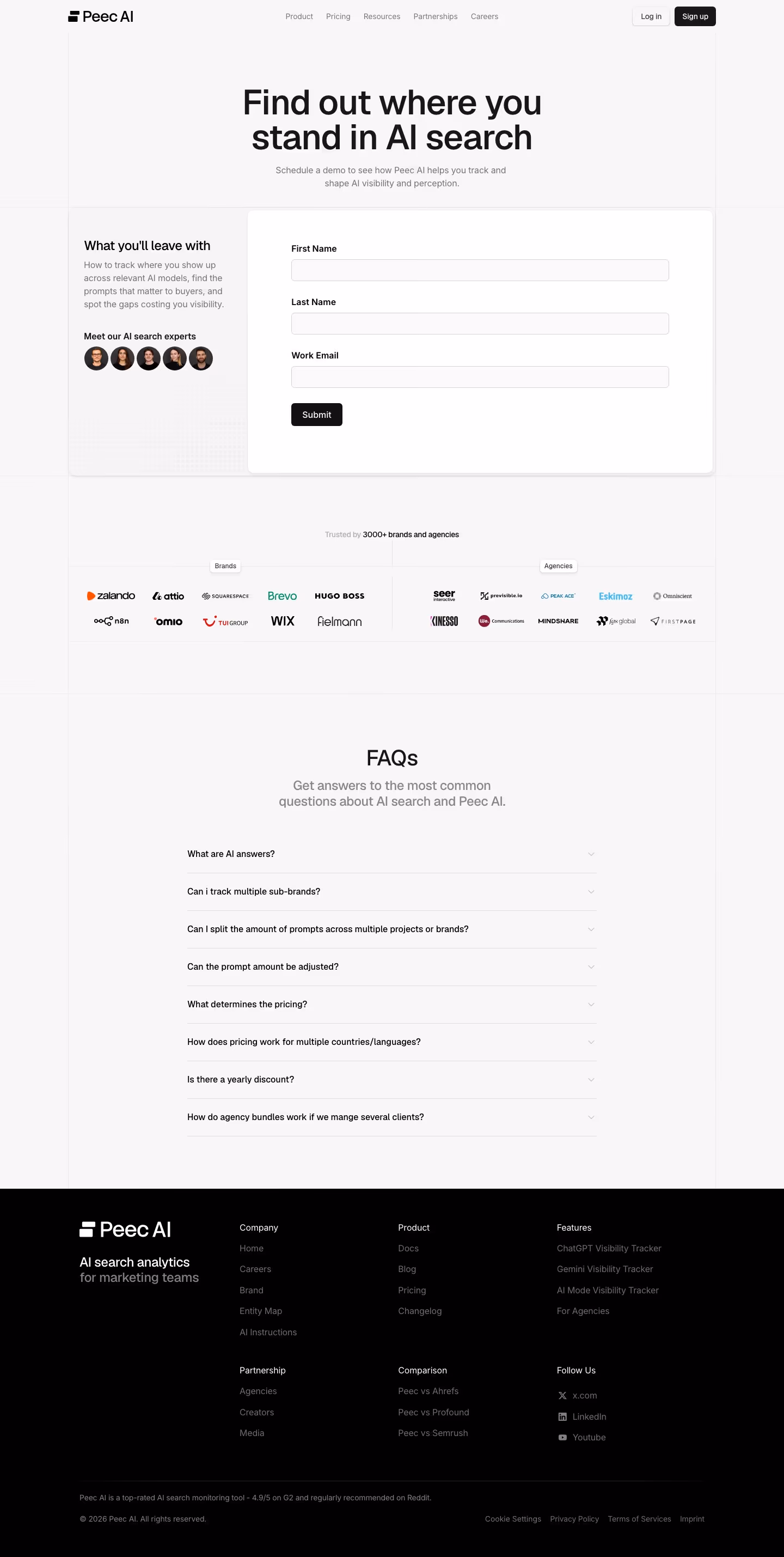 Peec Contact Us section design