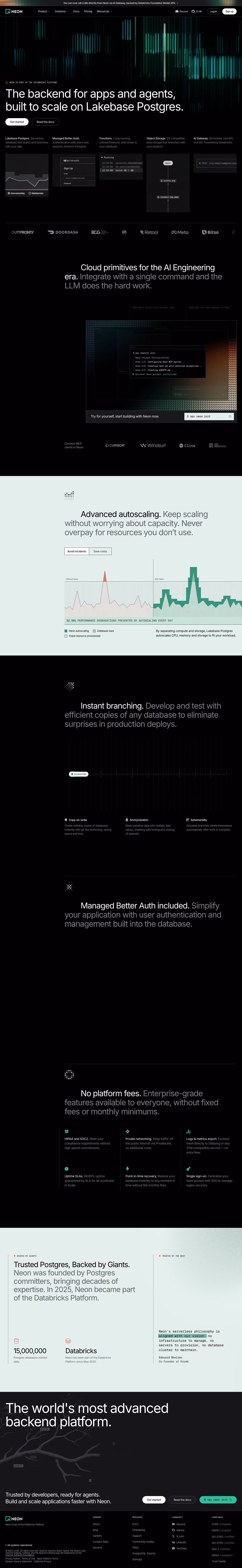 Neon landing page design — Engineering & Infrastructure