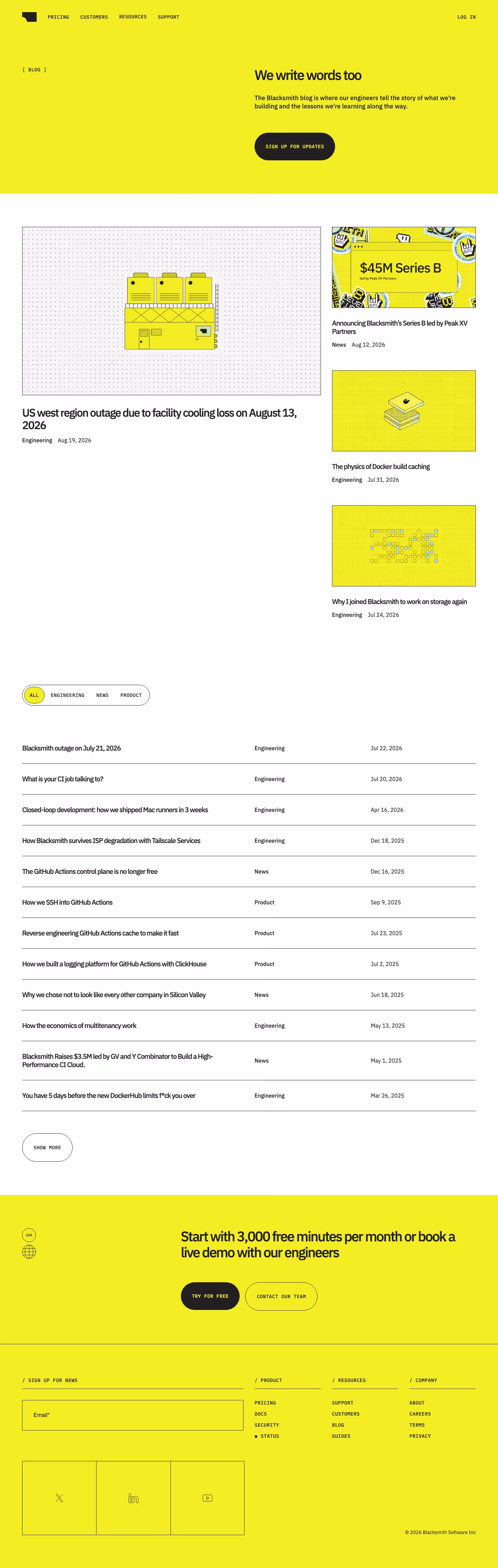 Blacksmith Blog pages section design