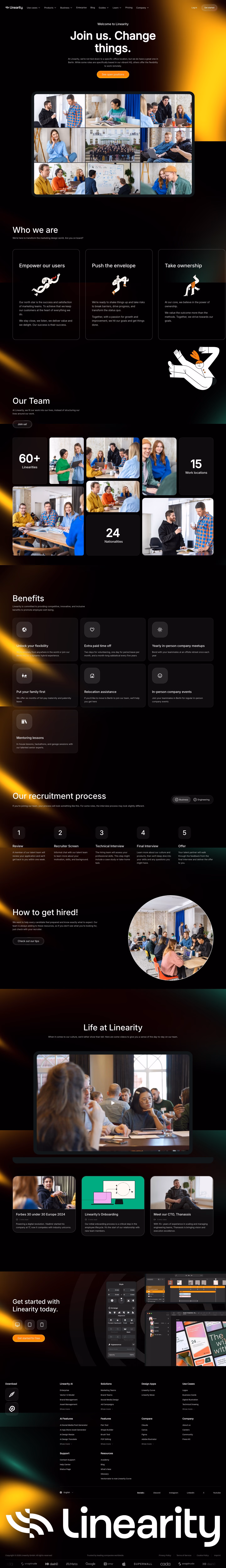 Linearity Careers pages section design