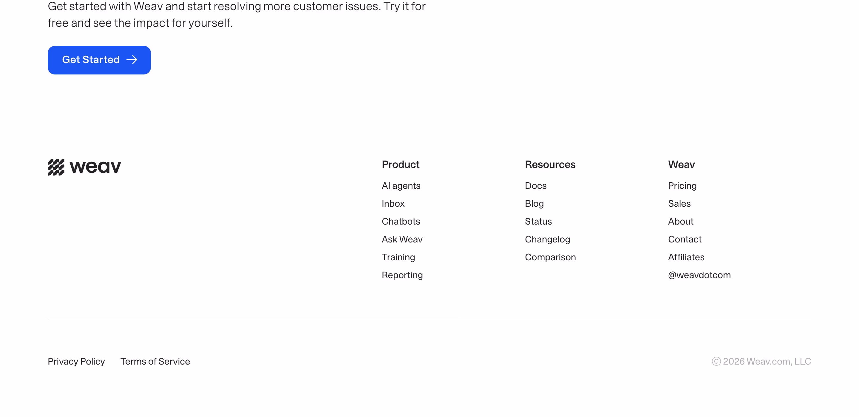 Weav footer design — Sales & Support