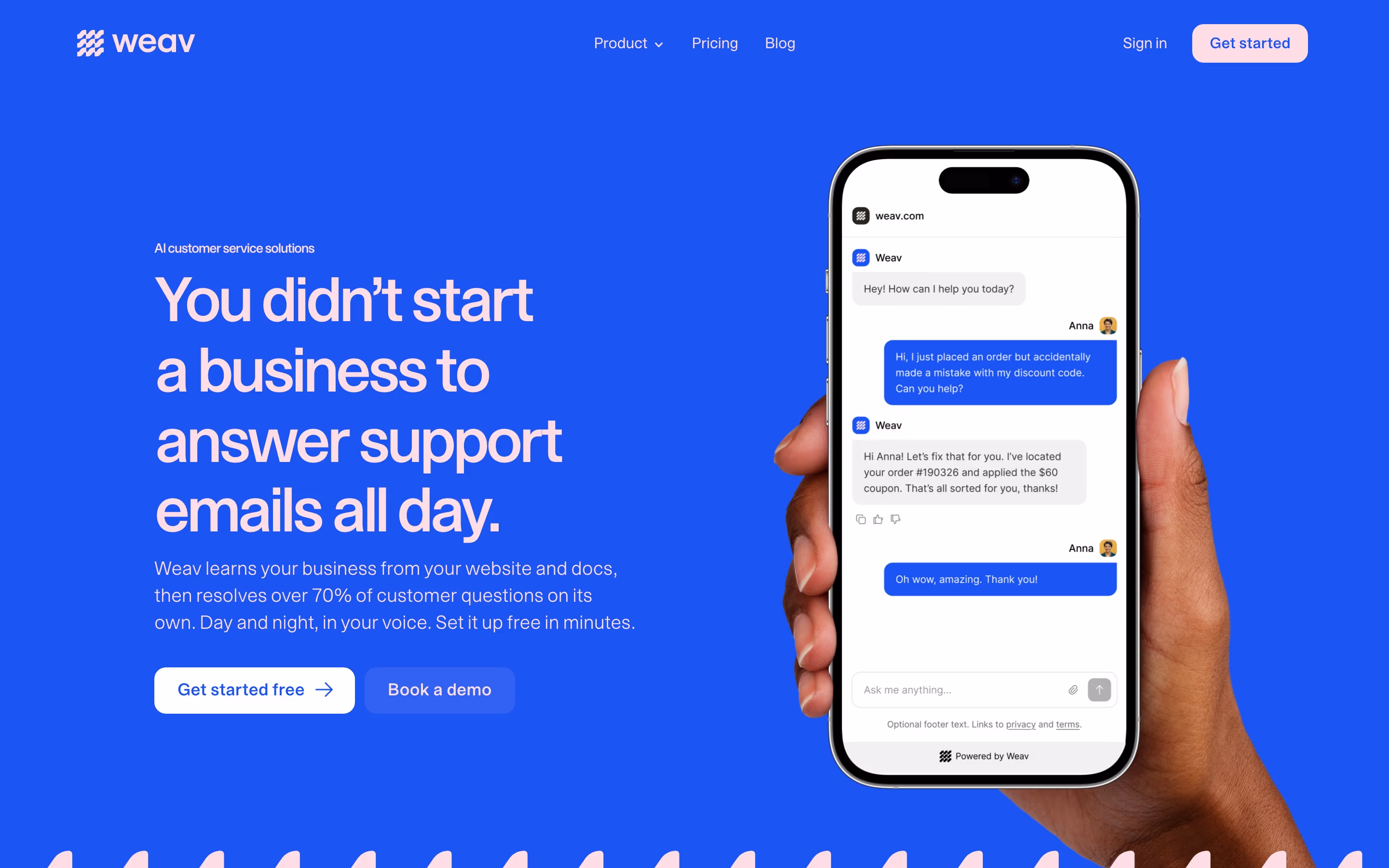 Weav hero design — Sales & Support