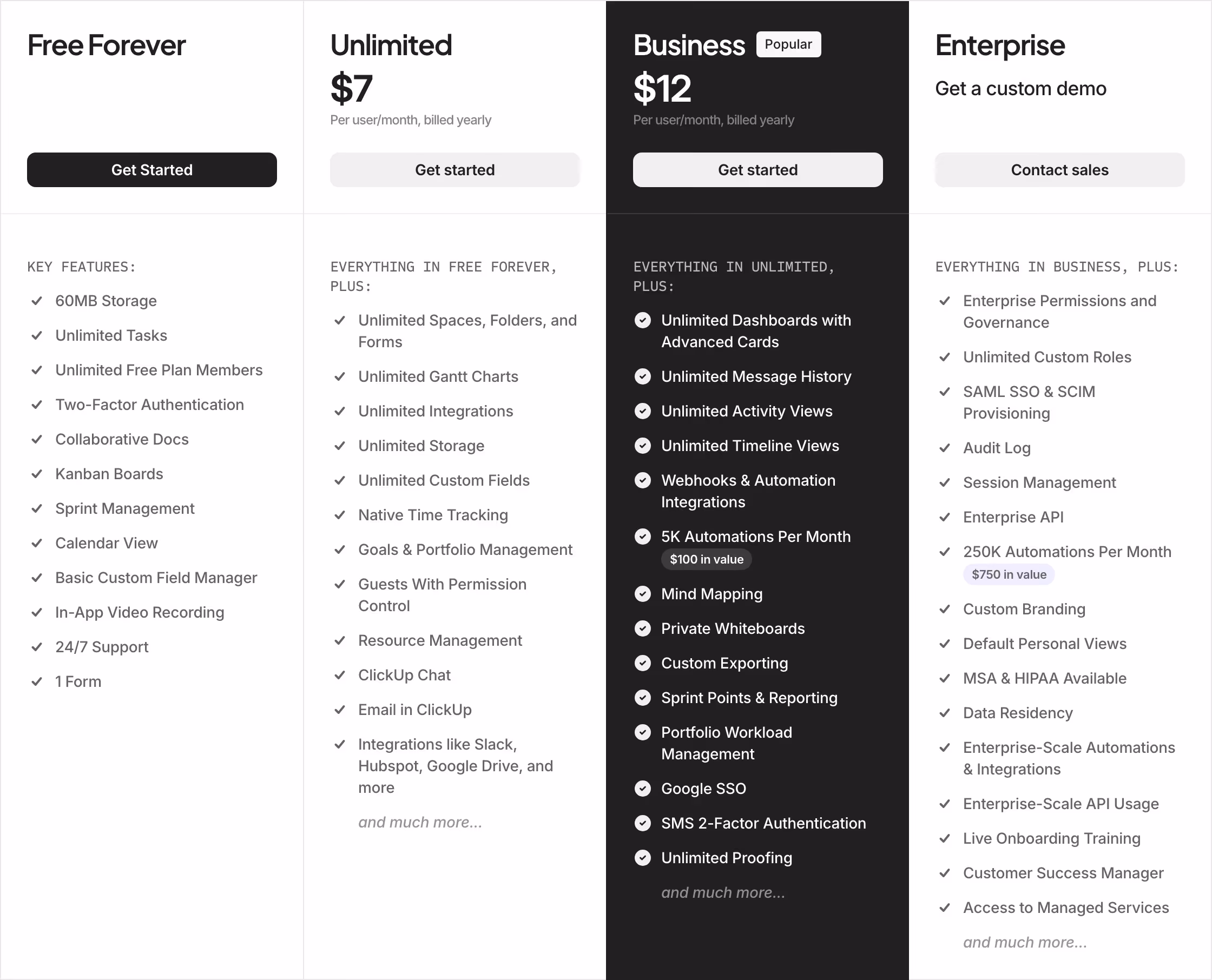 Clickup pricing design — Productivity & Collaboration