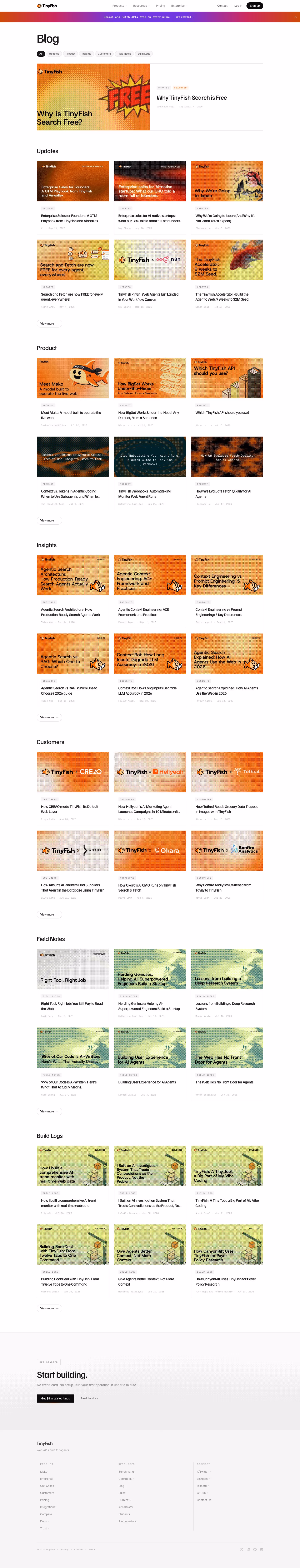 Tinyfish Blog pages section design