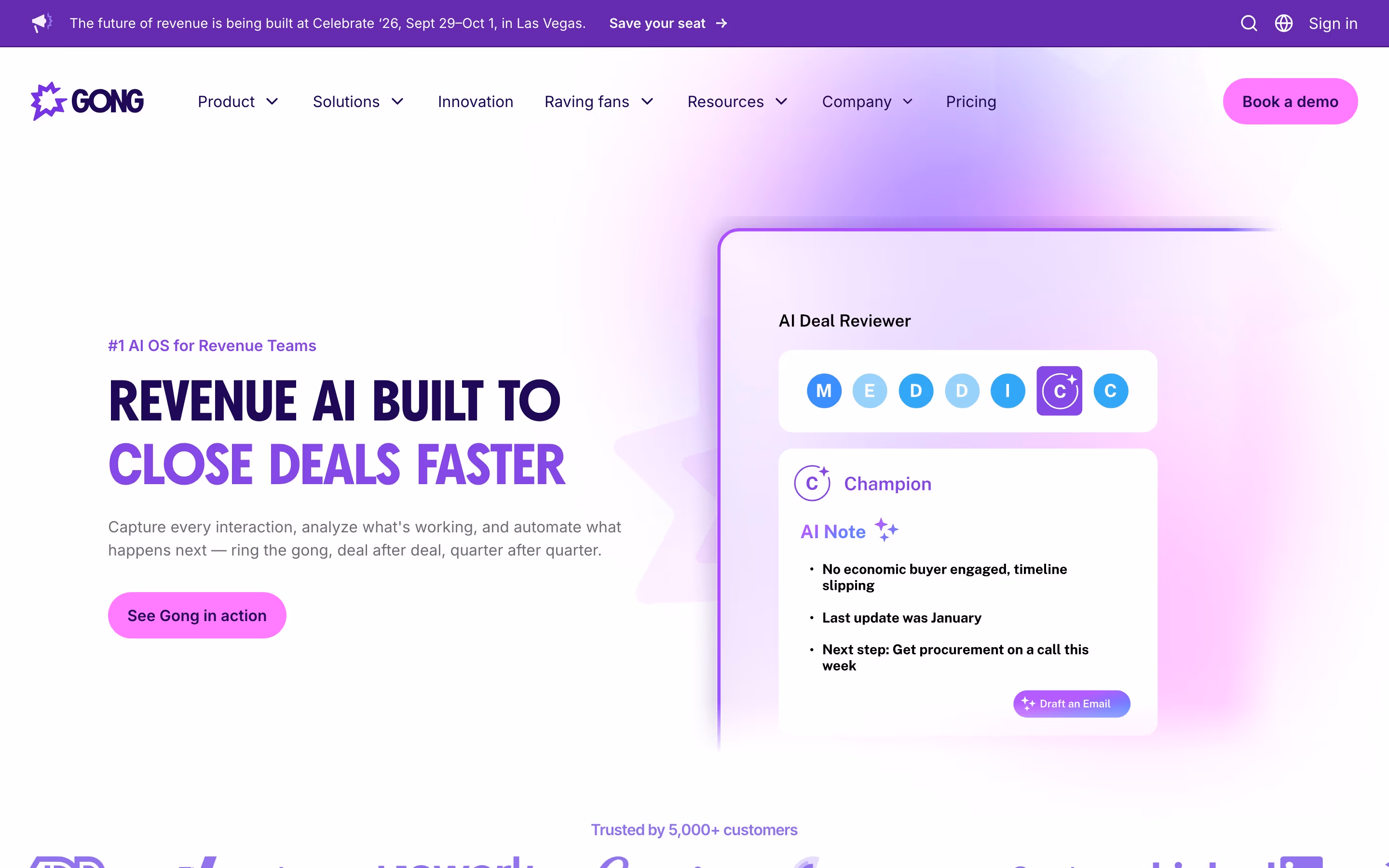 Gong hero design — Sales & Support