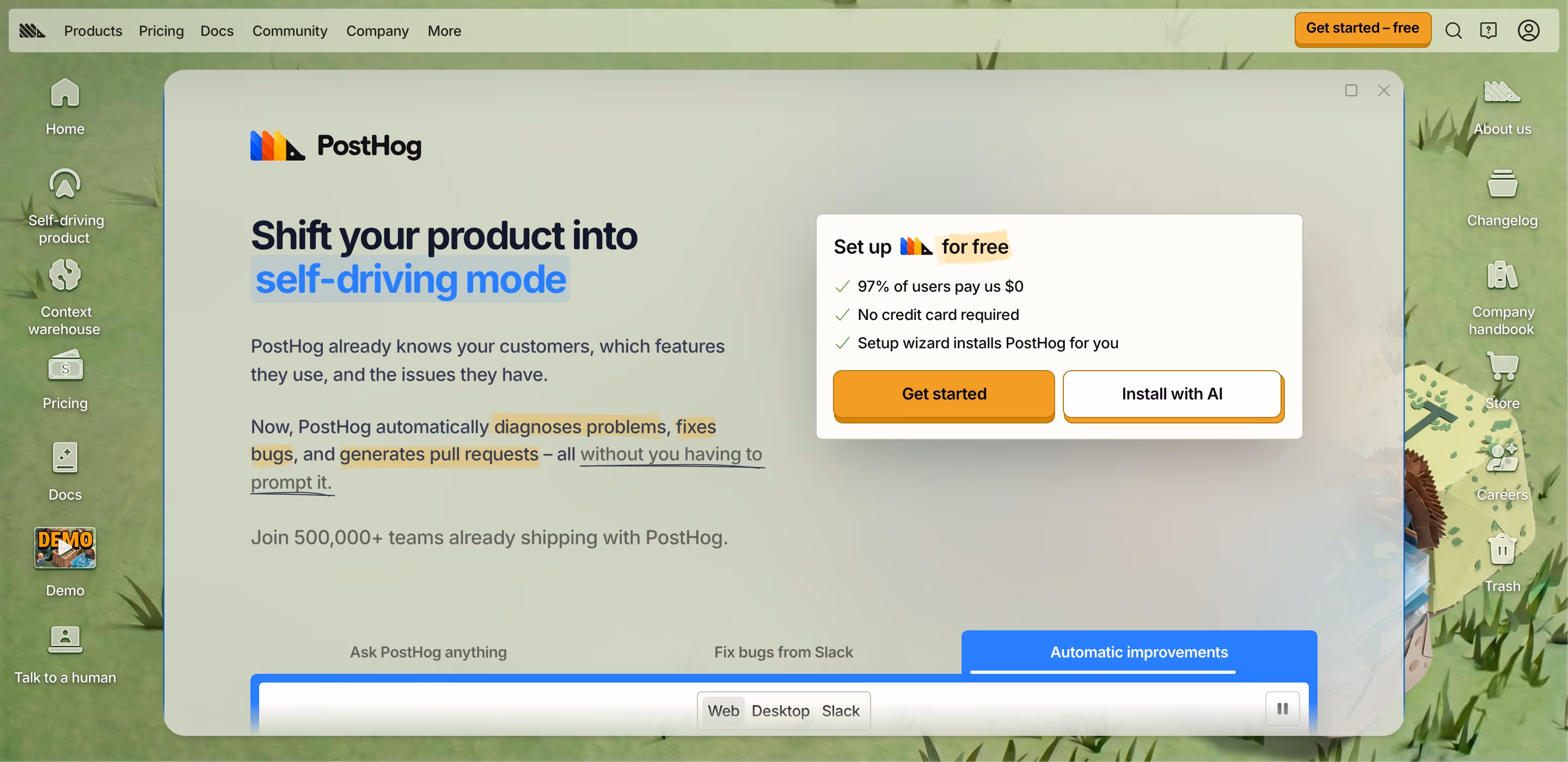 Posthog footer design — Data & Analytics