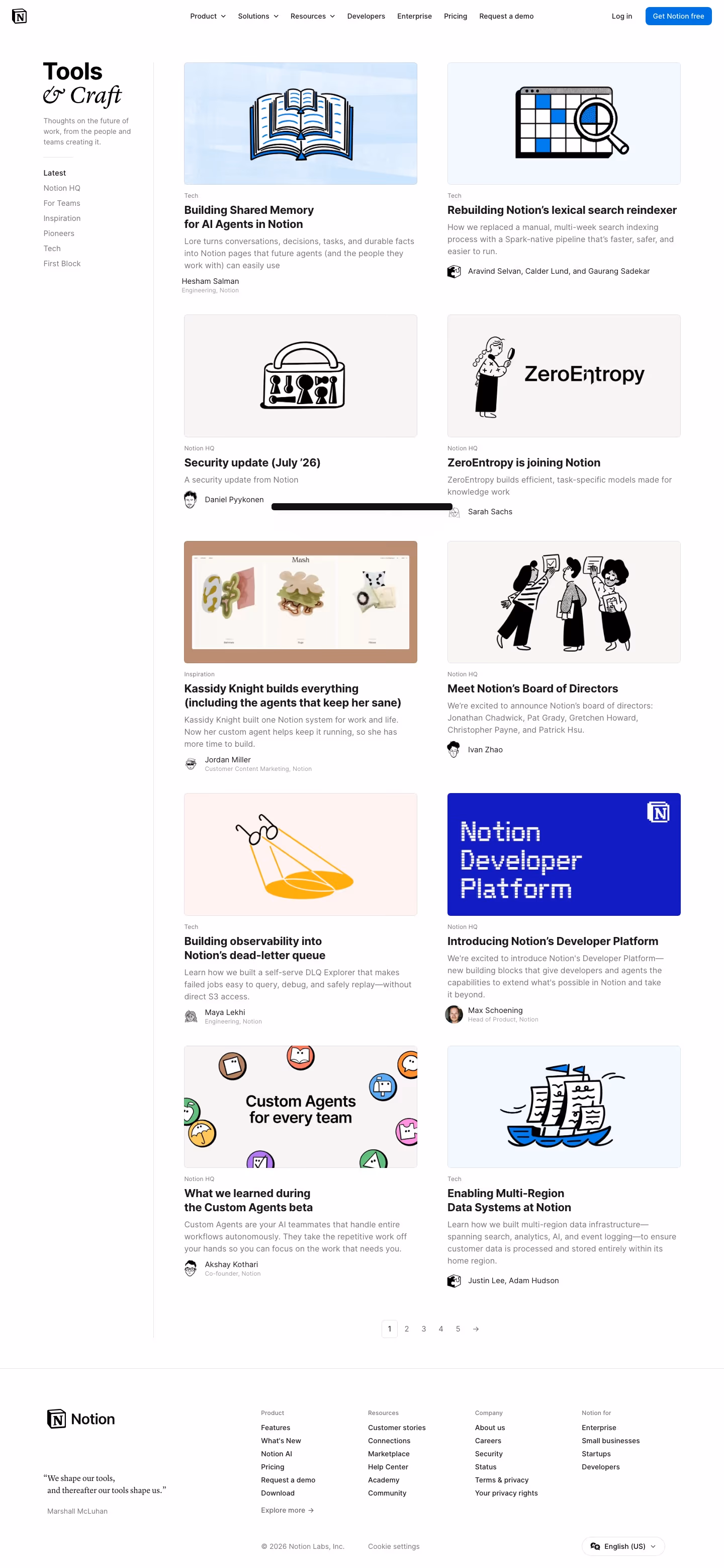 Notion Blog pages section design