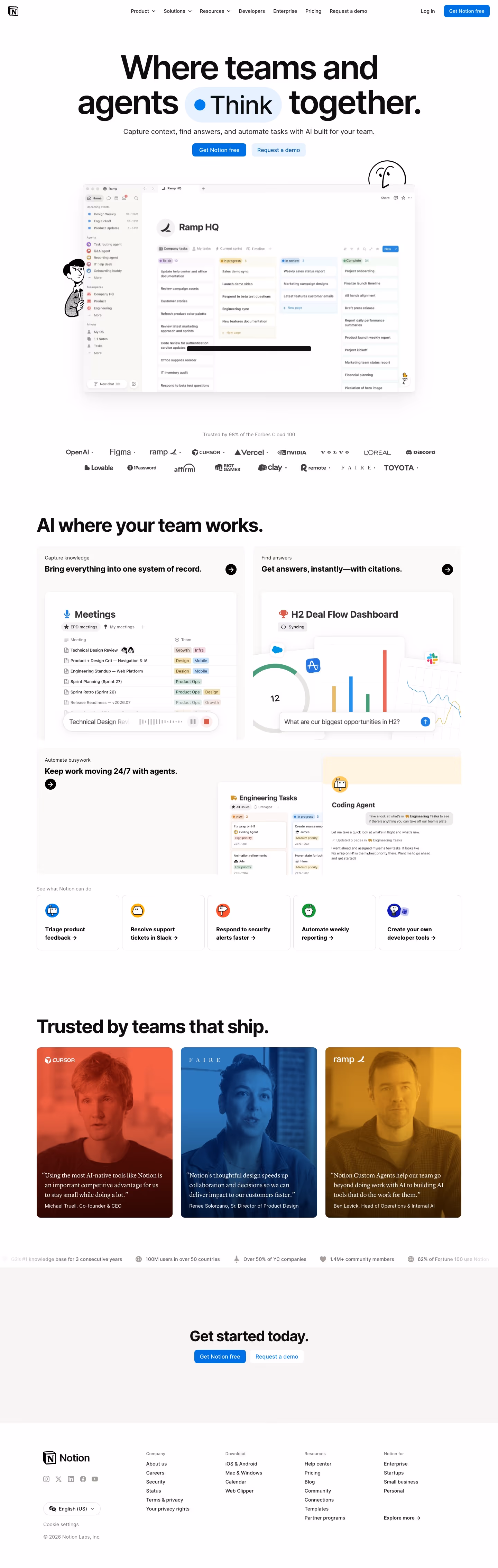 Notion landing page design — Productivity & Collaboration