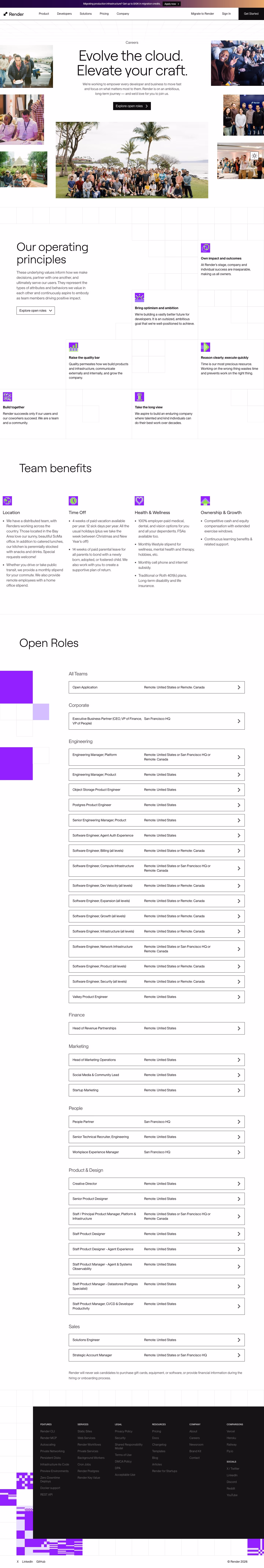 Render Careers pages section design