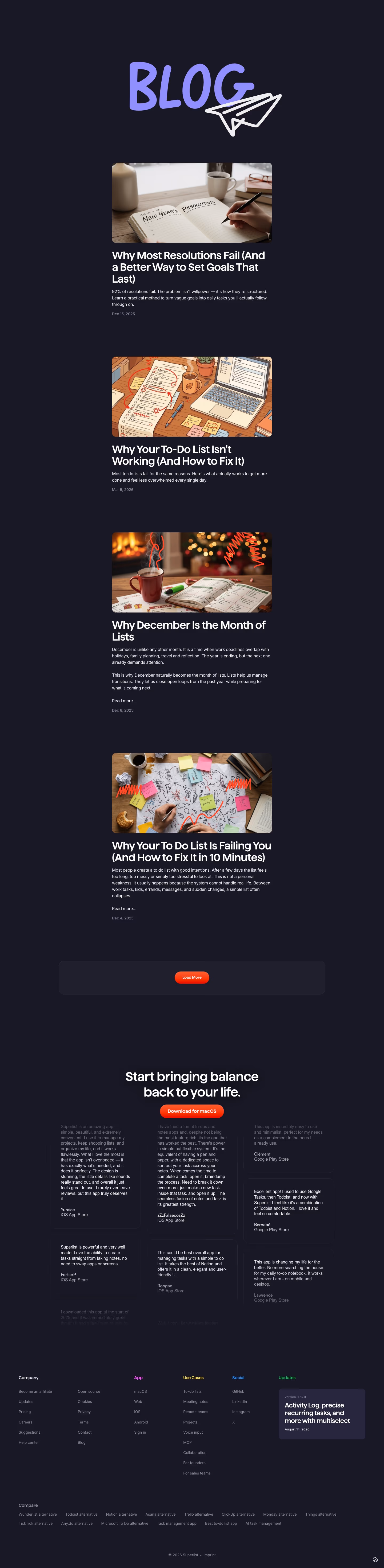 Superlist Blog pages section design